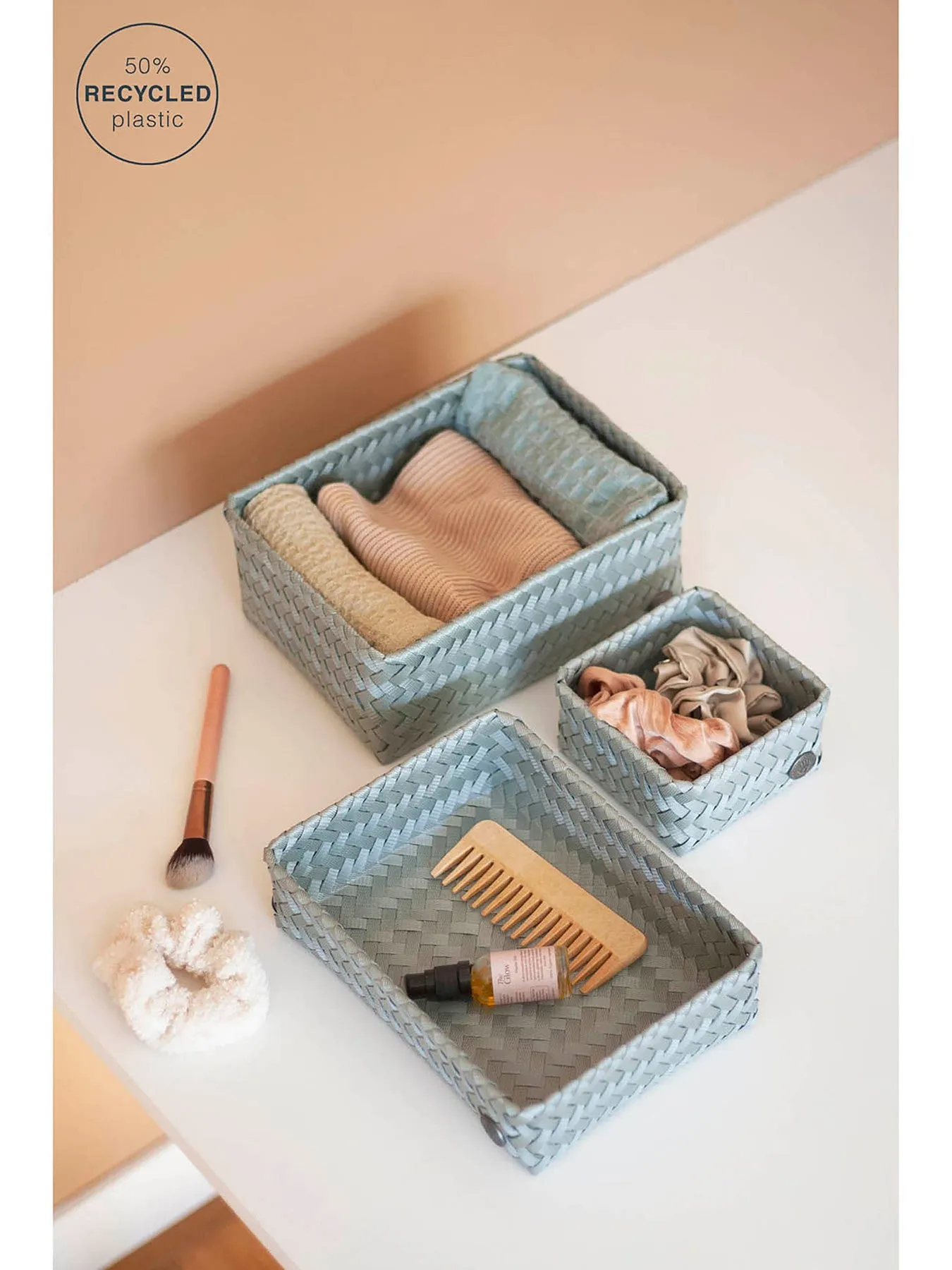 Medium Storage Basket - Eucalyptus, Recycled Plastic