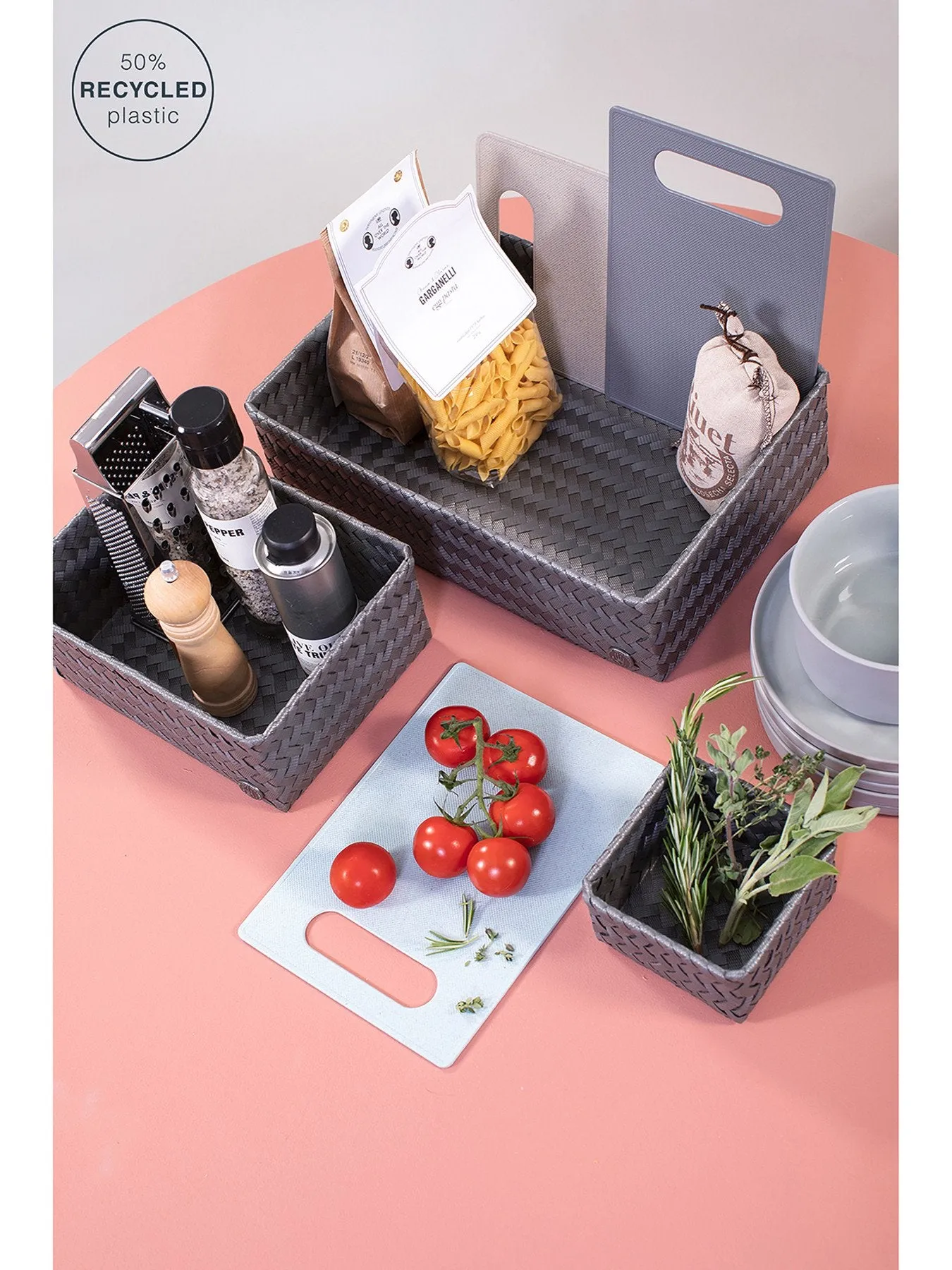 Small Storage Basket - Dark Grey, Recycled Plastic
