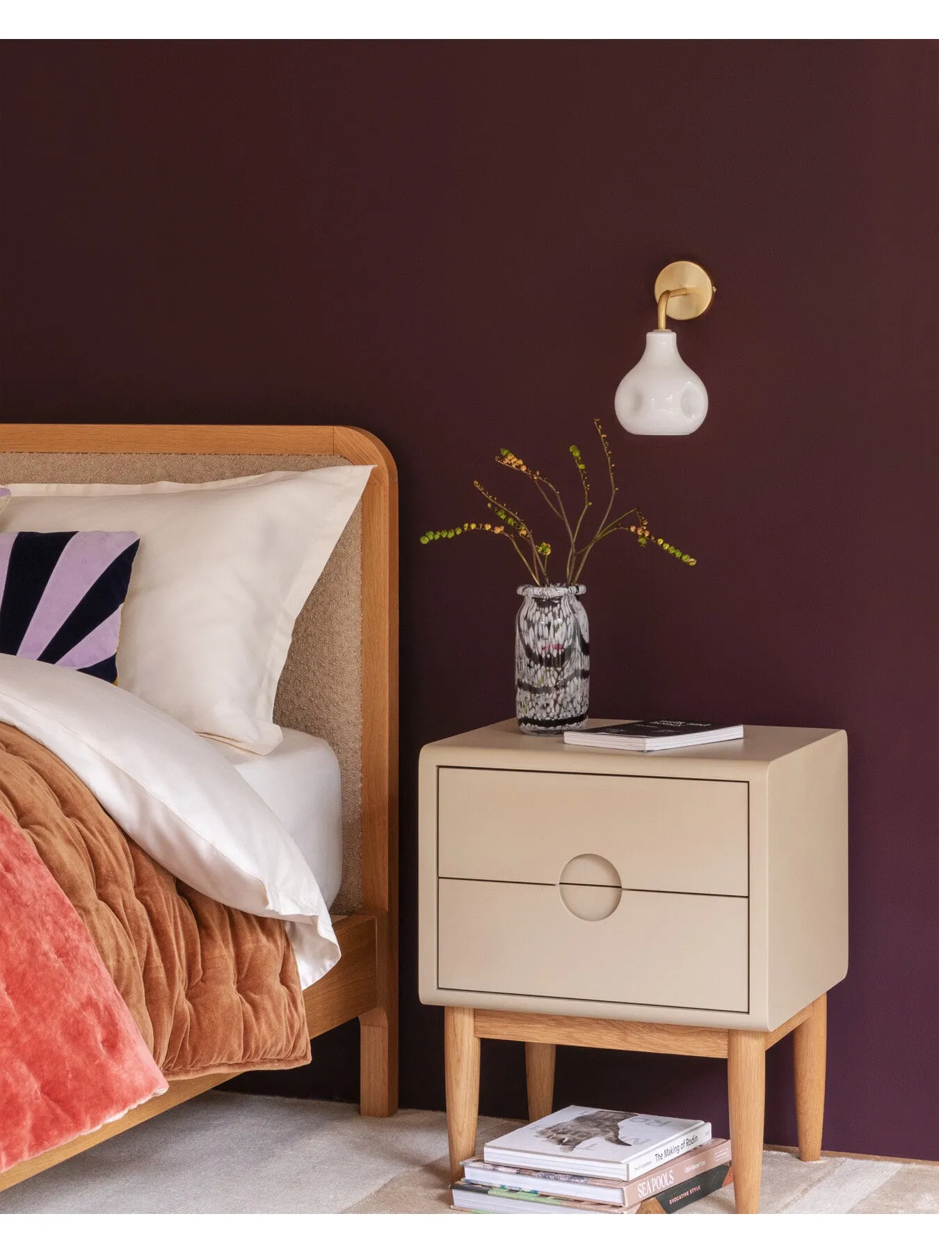 2-Drawer Bedside Table - Beige, Painted Wood