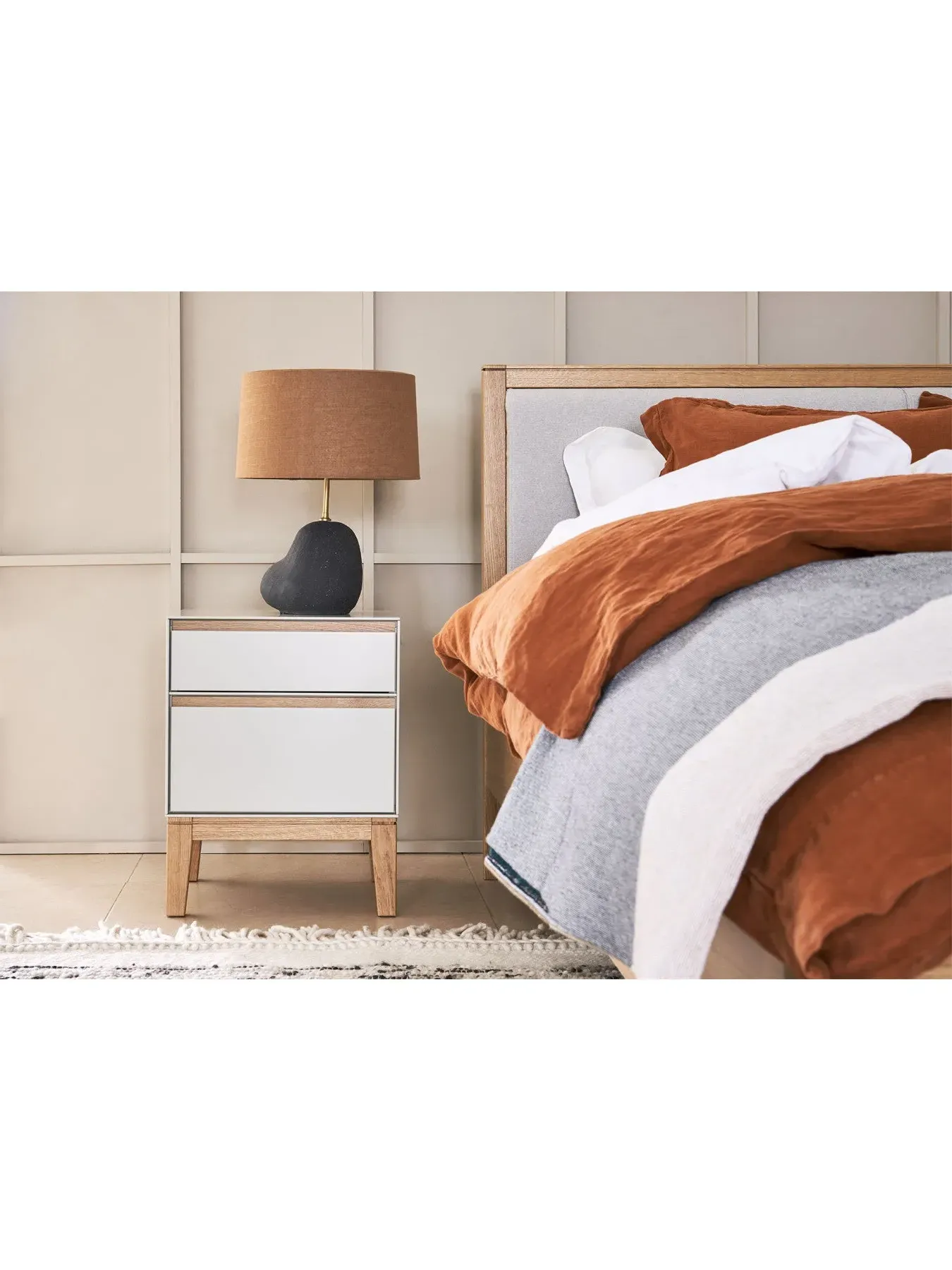 2-Drawer Bedside Table - White, Oak