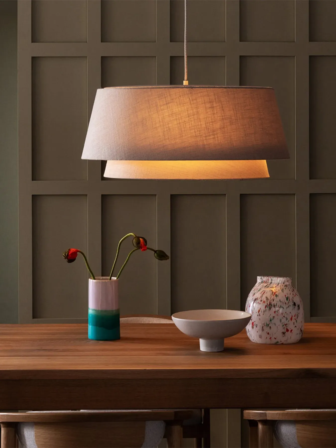 2 Tiered Pendant Light - Natural, Fabric