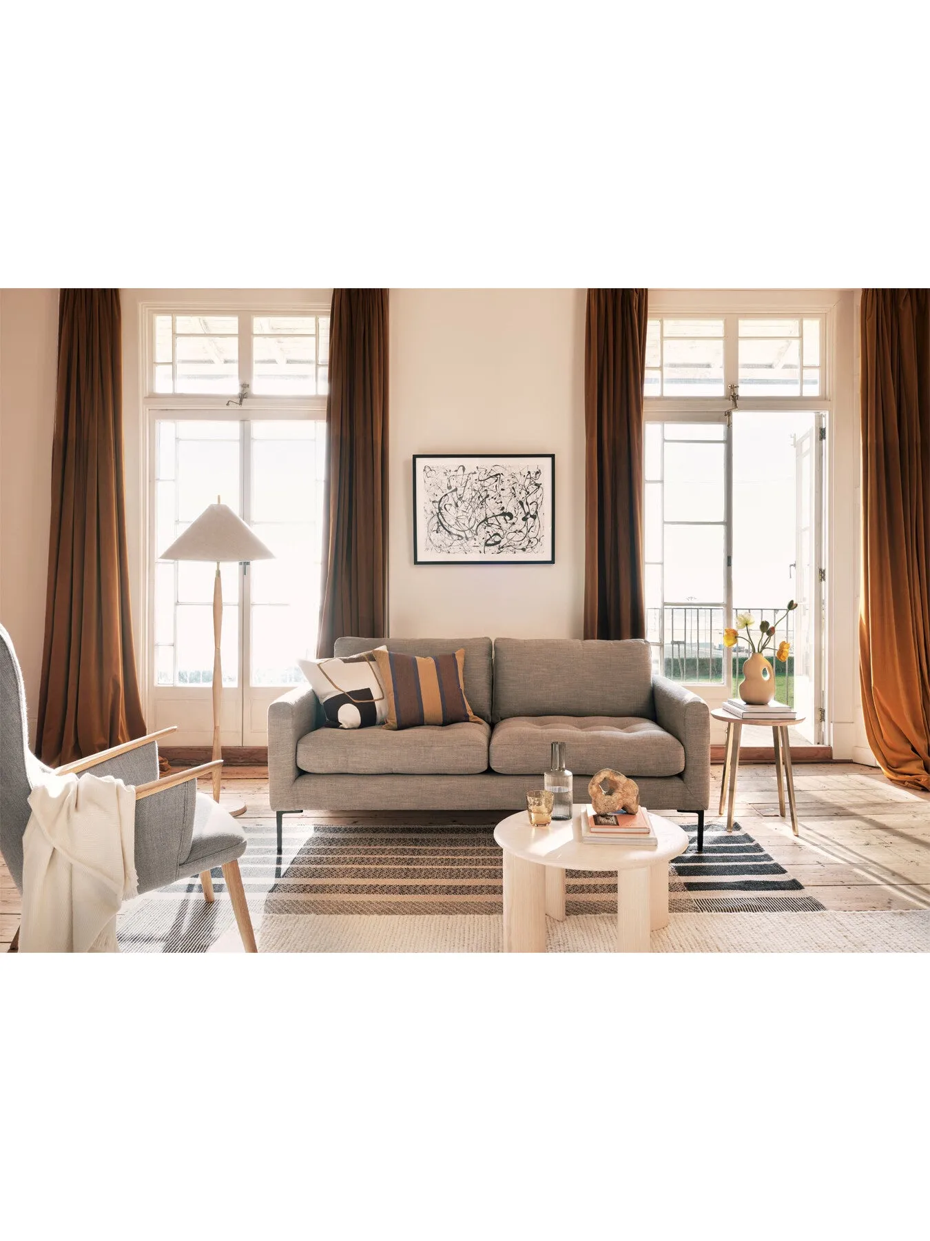 3-Seater Sofa with Black Feet - Grey, Boucle