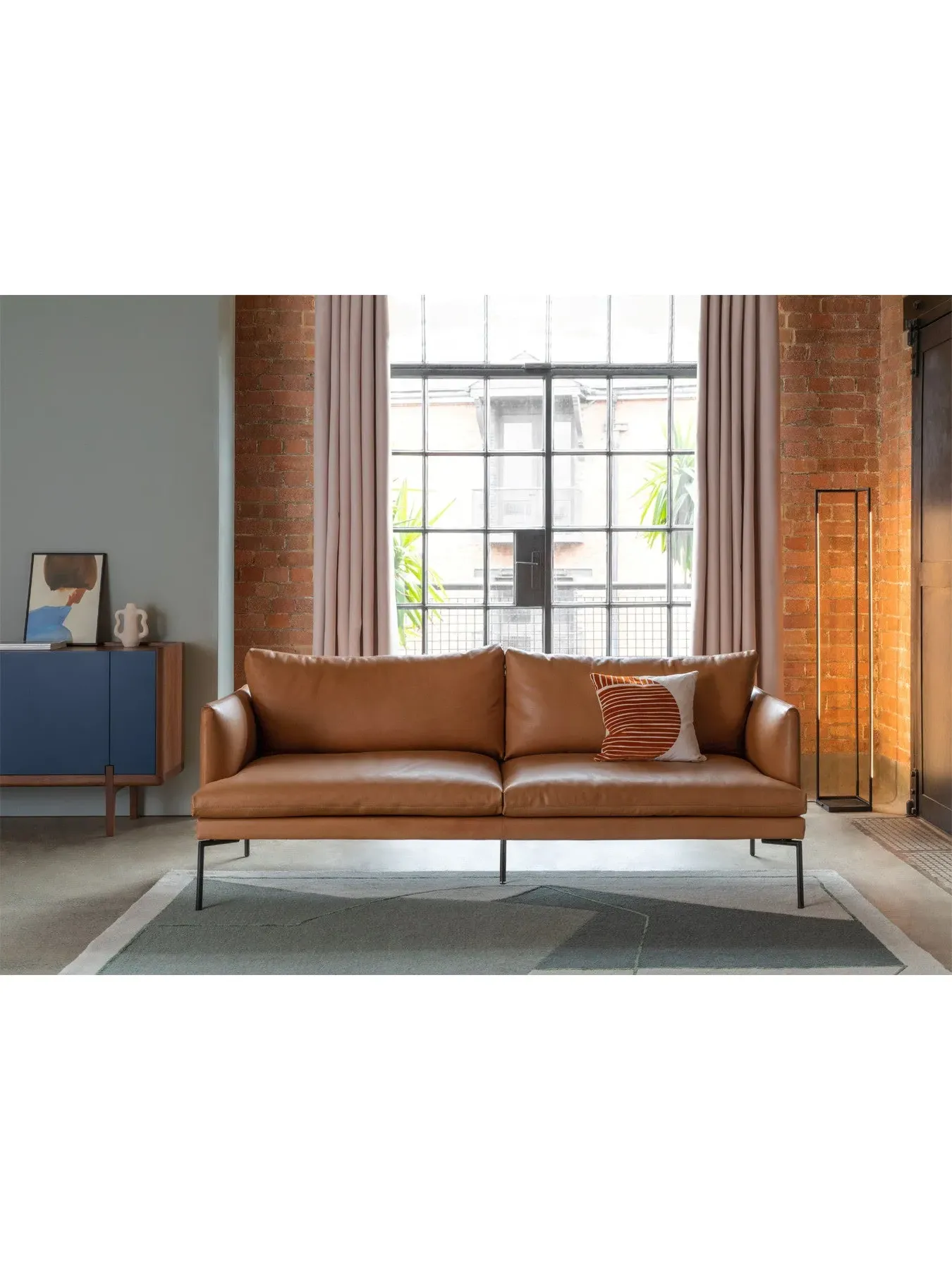 3-Seater Sofa with Metal Legs - Tan, Leather