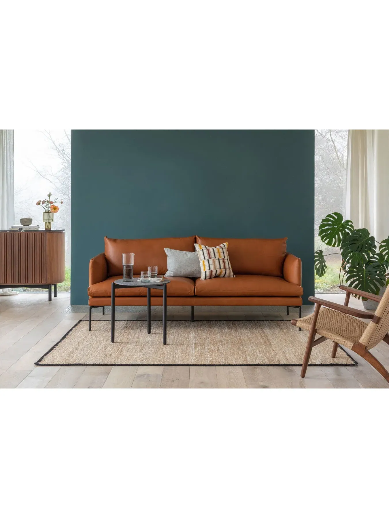 3-Seater Sofa with Metal Legs - Tan, Leather