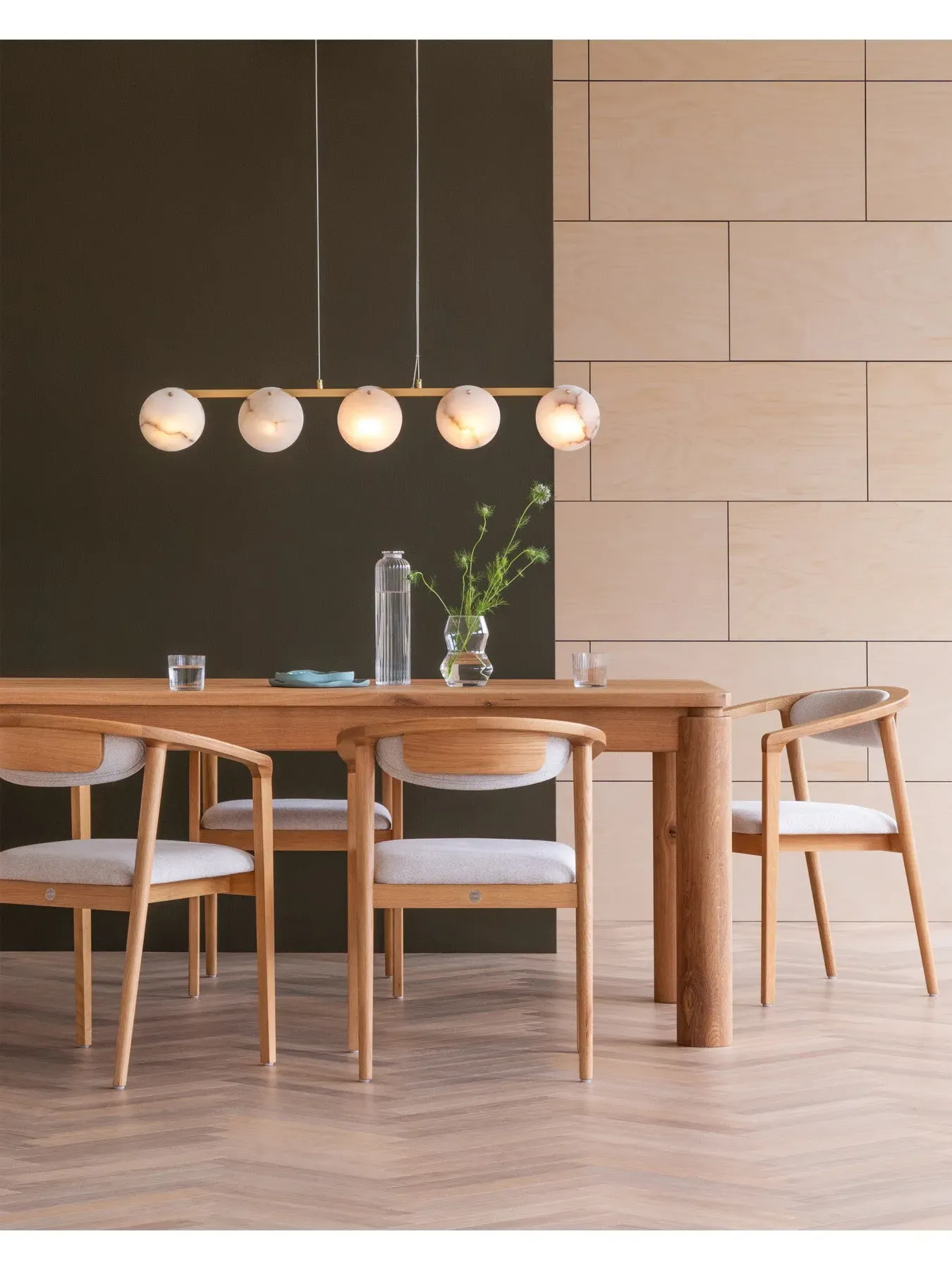5 Light Pendant with Alabaster Shade - White