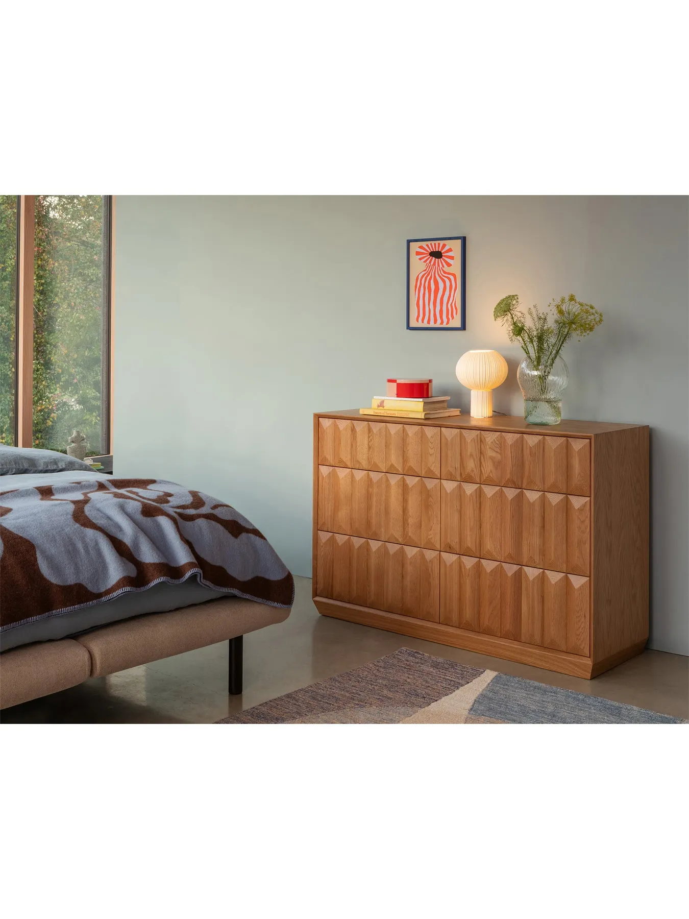 6-Drawer Chest with Geometric Fronts - Brown, Oak
