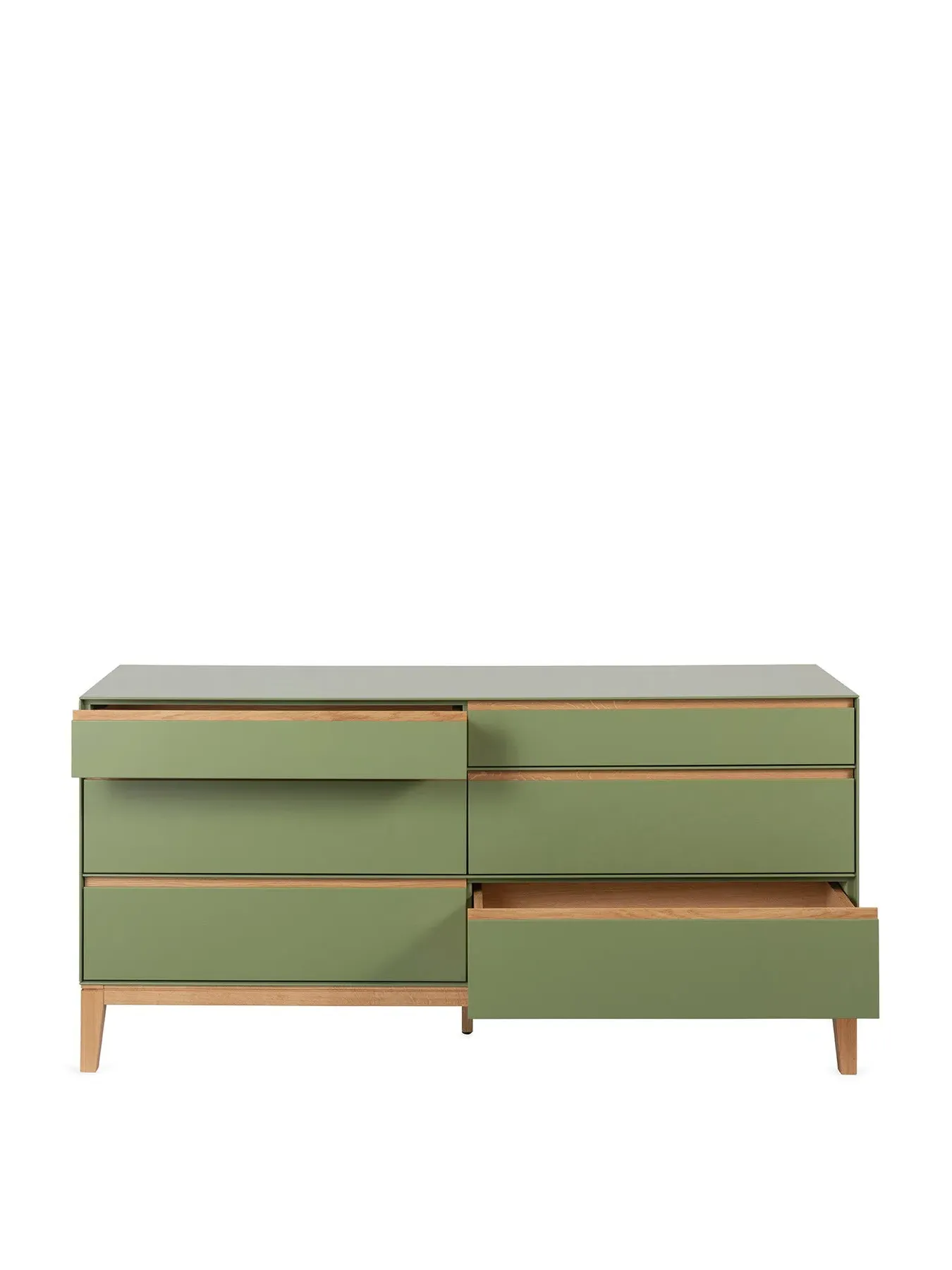 6-Drawer Dresser Wide - Green, Oak