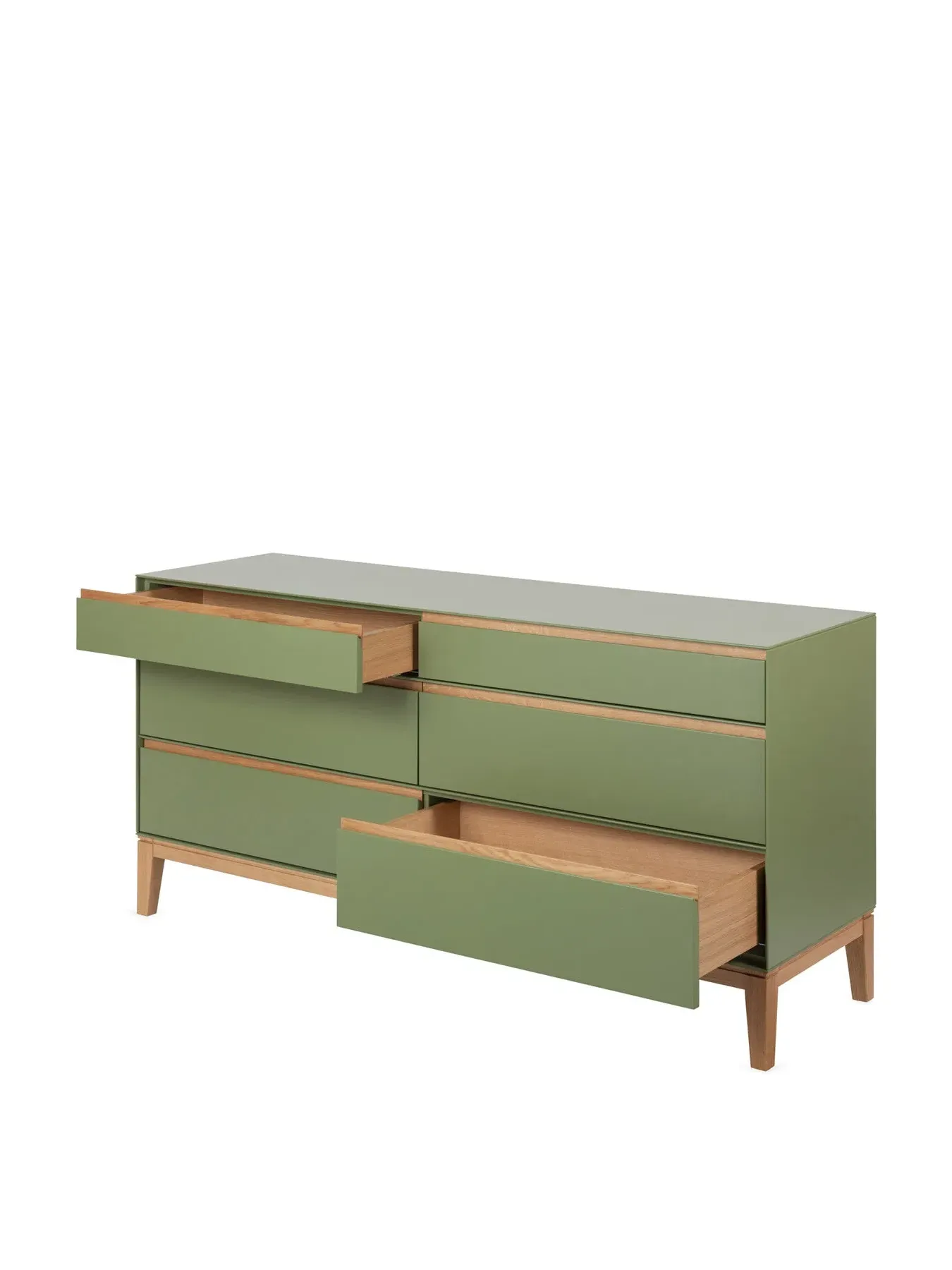 6-Drawer Dresser Wide - Green, Oak