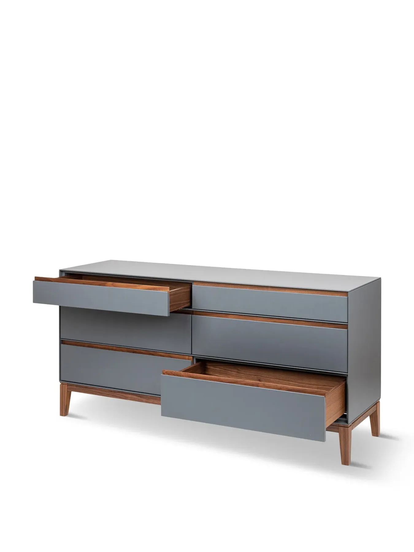 6-Drawer Wide Dresser - Grey, Walnut