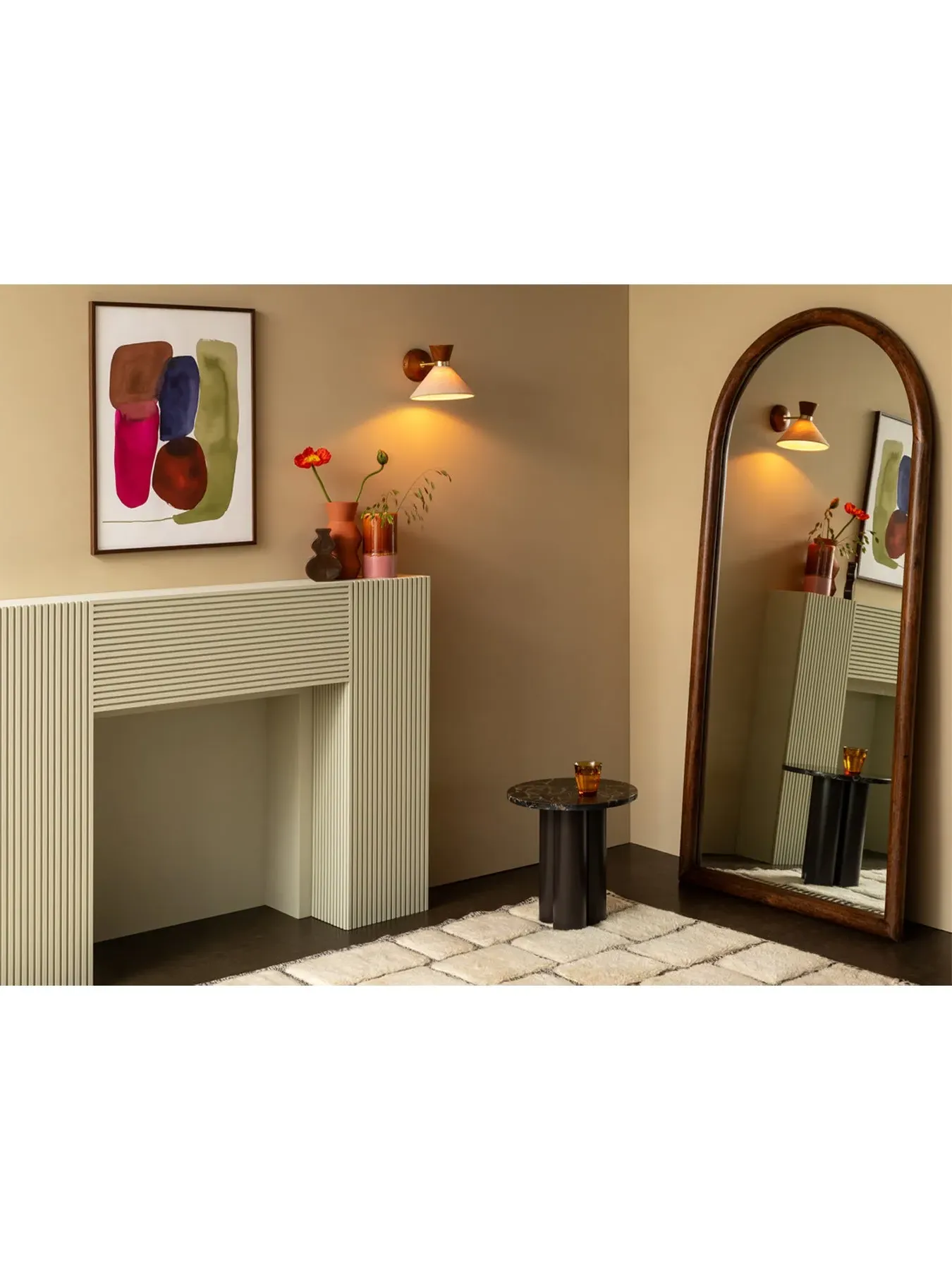Arch Floor Mirror with Wall Mount - Walnut, Wood