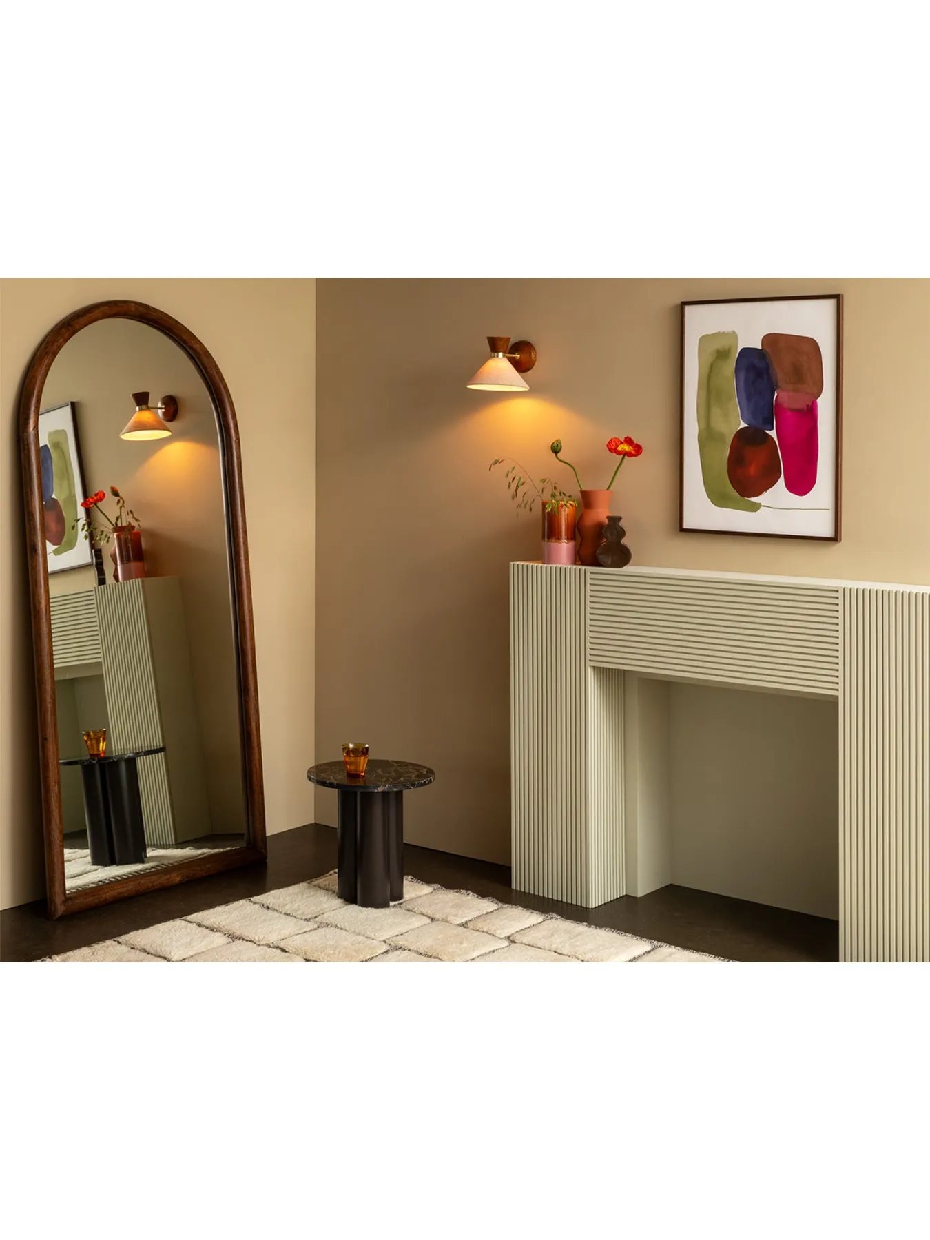 Arch Floor Mirror with Wall Mount - Walnut, Wood