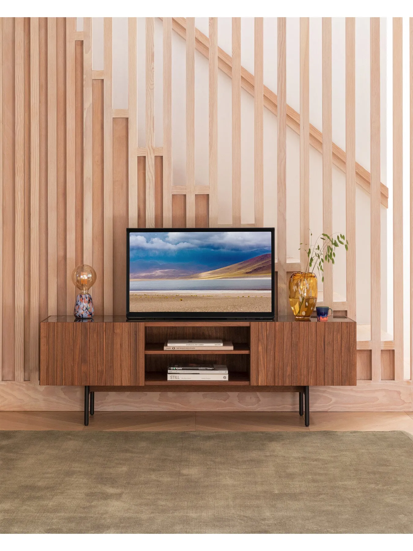 AV Unit with Ceramic Top - Grey, Walnut