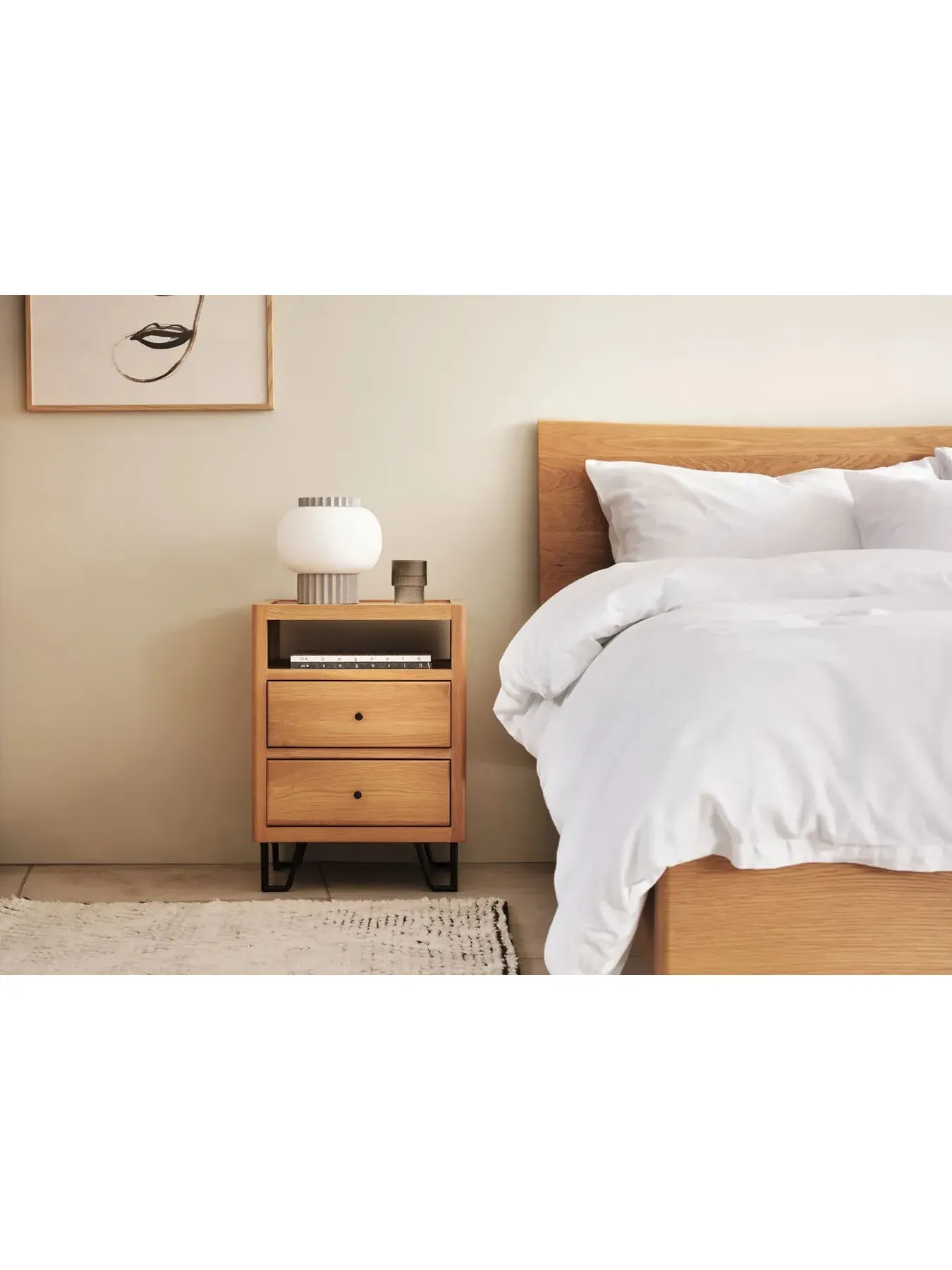 Bedside Table Industrial Style - Brown, Oak