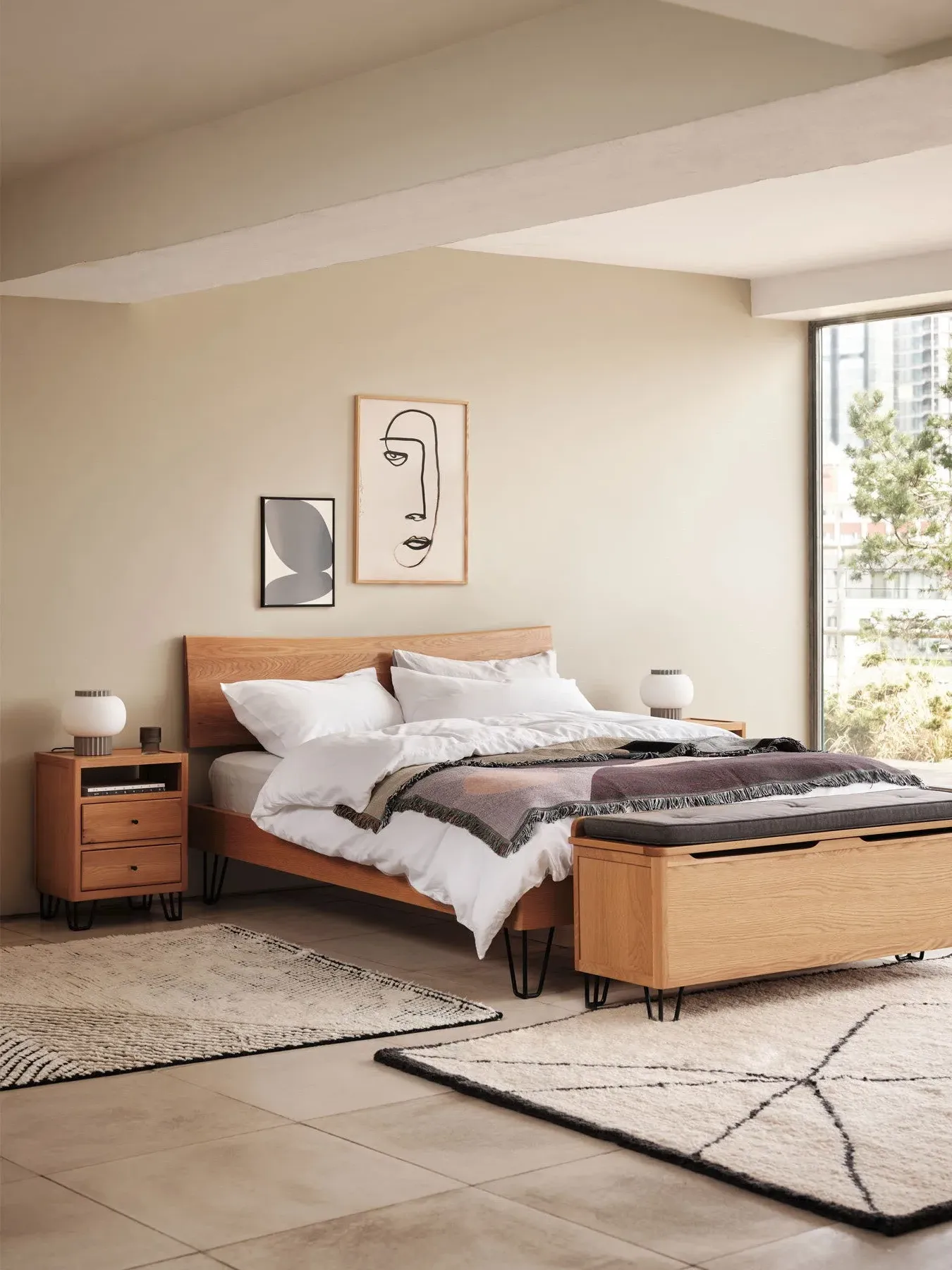 Bedside Table Industrial Style - Brown, Oak