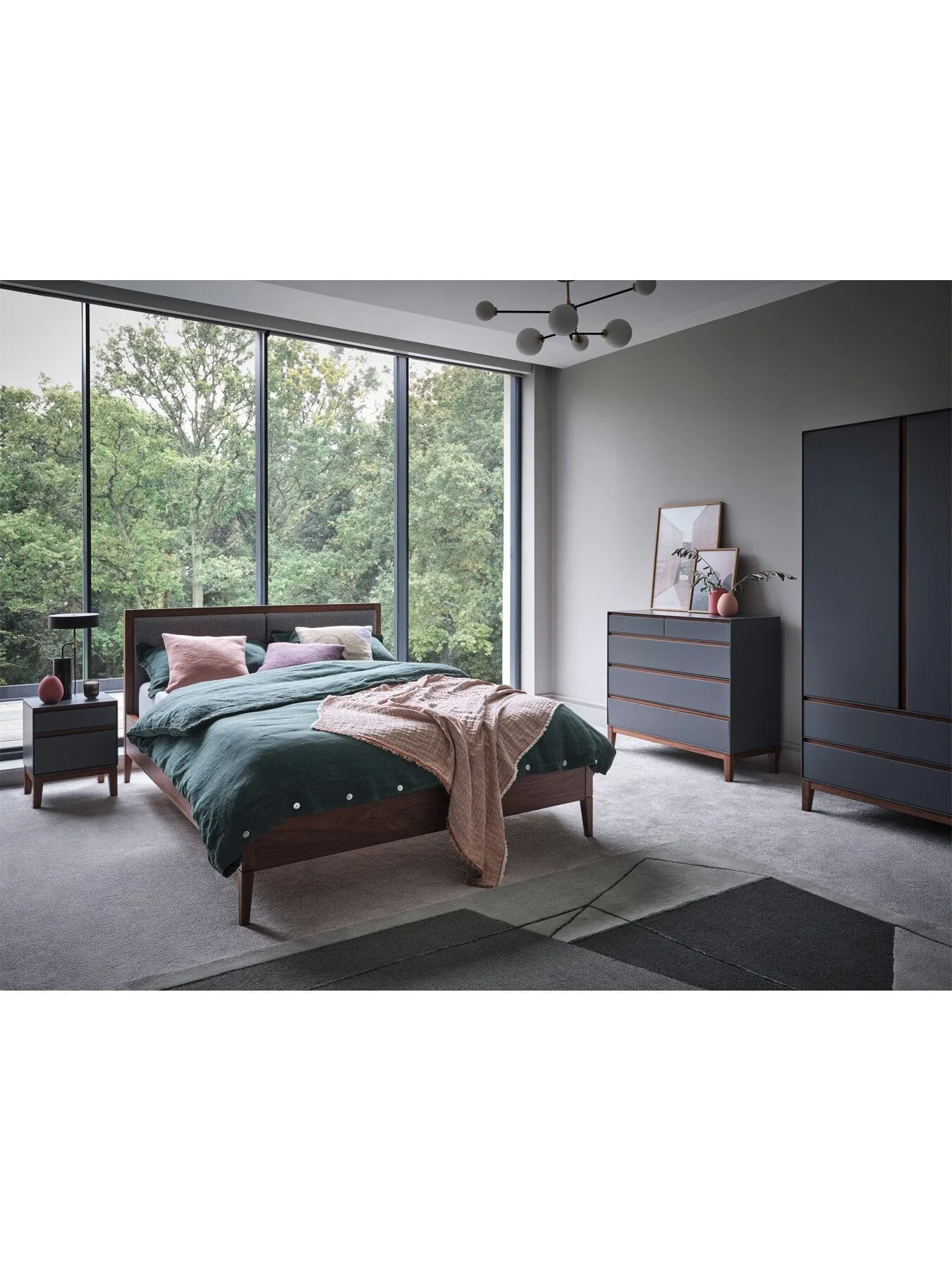 Bedside Table with 2 Drawers - Grey, Walnut