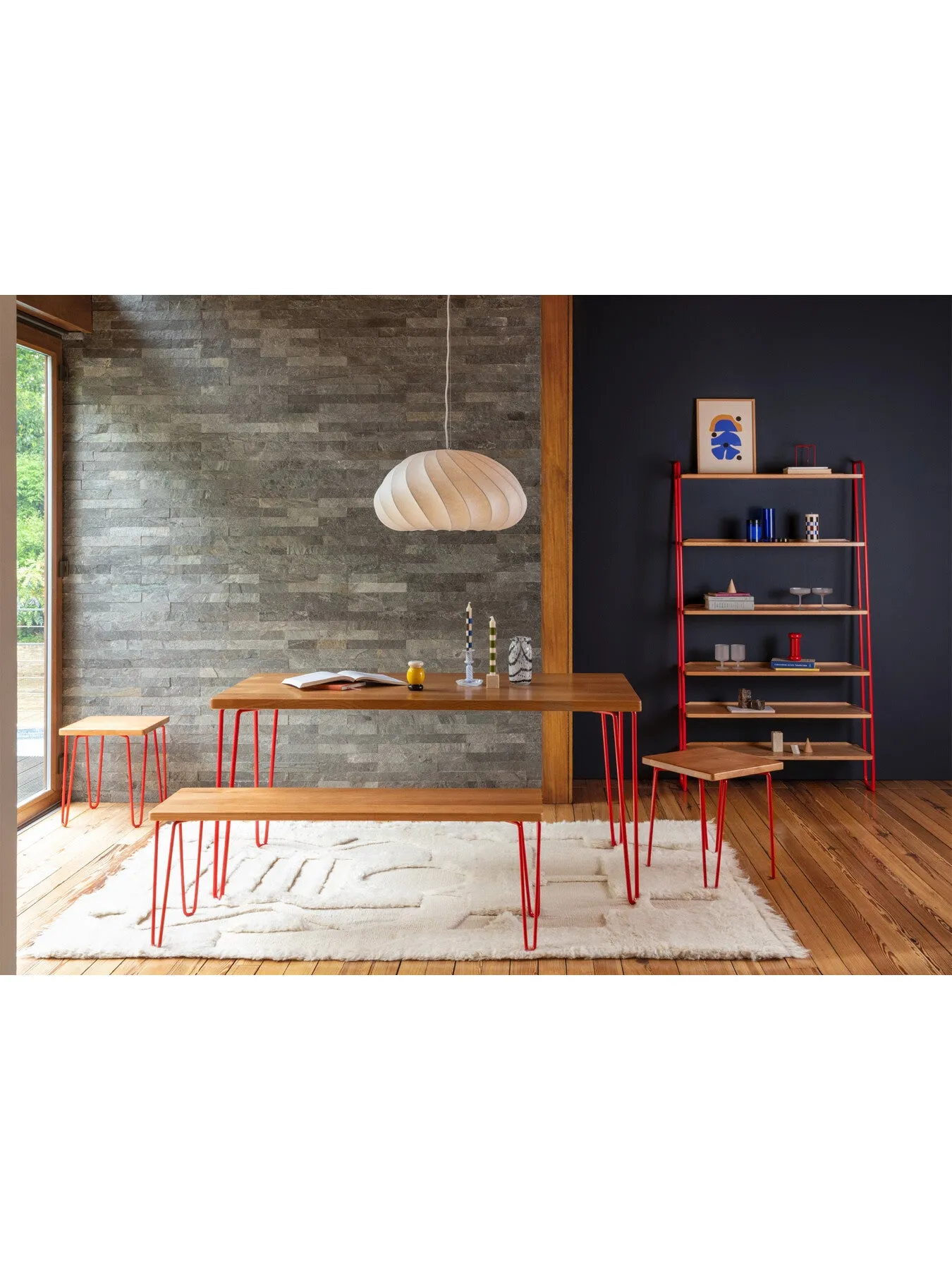 Brunel Bench - Red, Oak