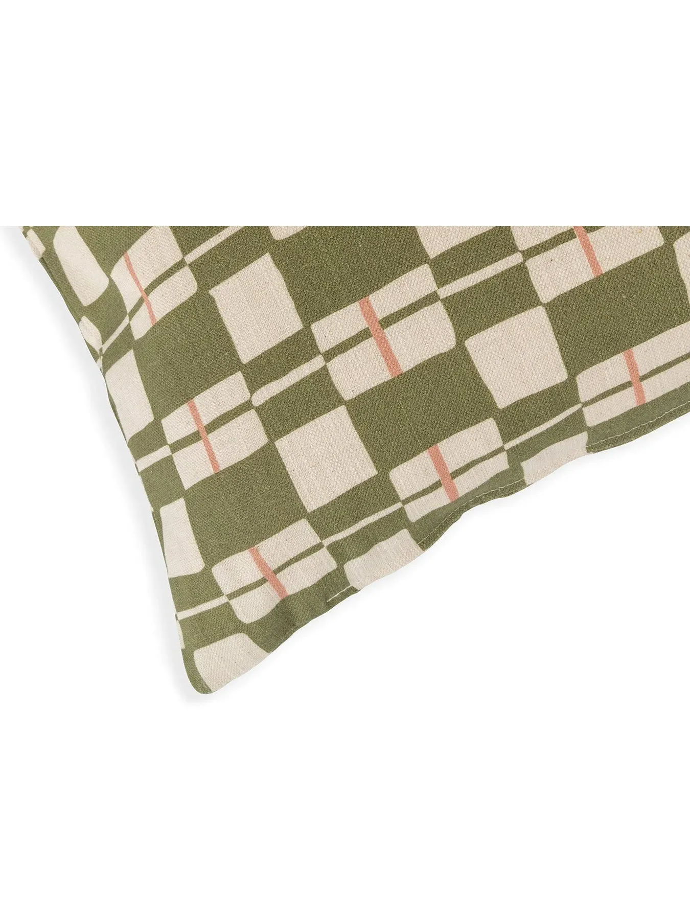 Check Cushion with Feather Fill - Green, Cotton