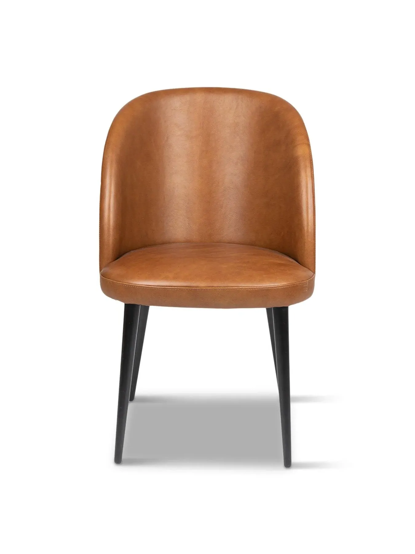 Dining Chair with Black Legs - Brown, Leather image