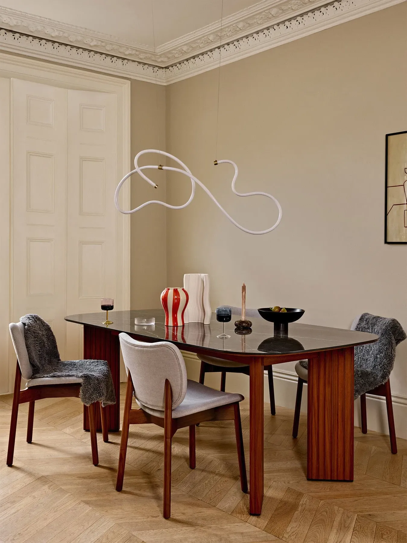 Dining Table with Ceramic Top - Grey, Walnut