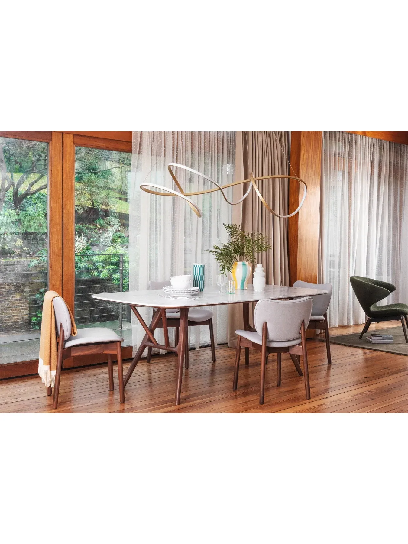 Dining Table with Marble Top - White, Walnut