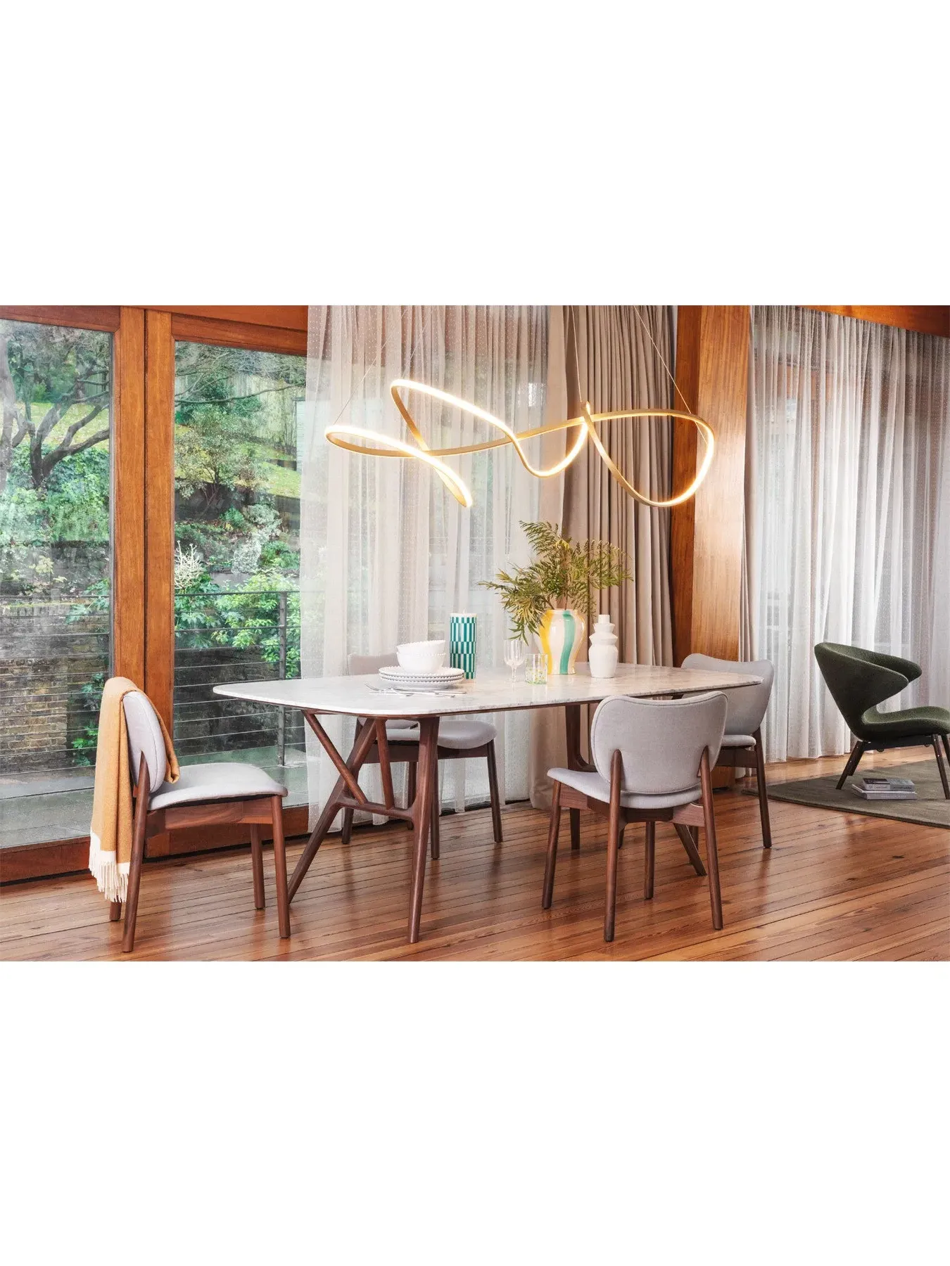 Dining Table with Marble Top - White, Walnut