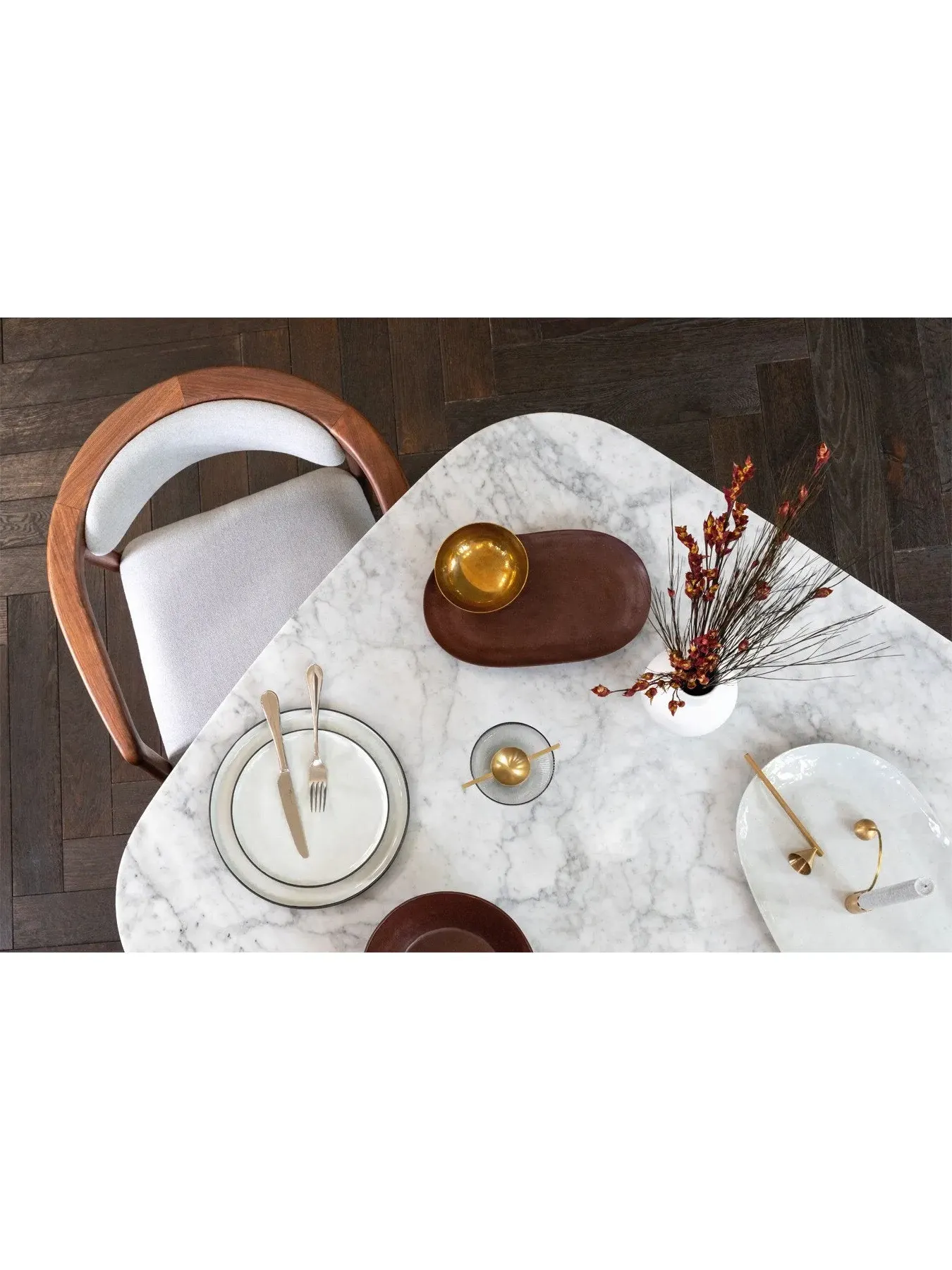 Dining Table with Marble Top - White, Walnut