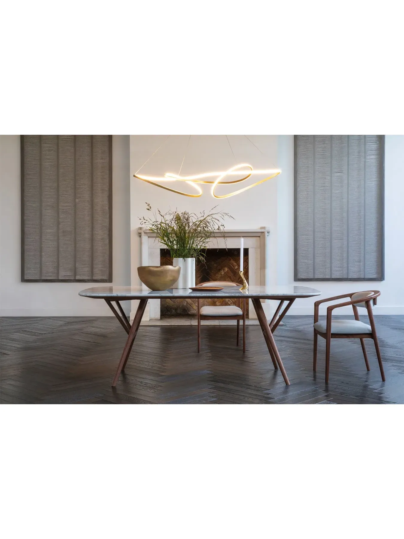 Dining Table with Marble Top - White, Walnut