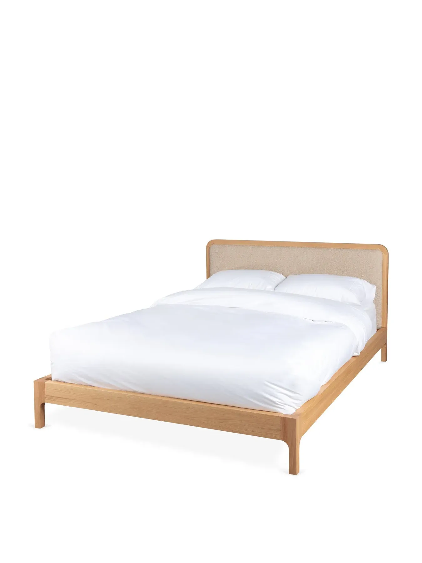 King Size Bed with Curved Headboard - Oak, Bouclé