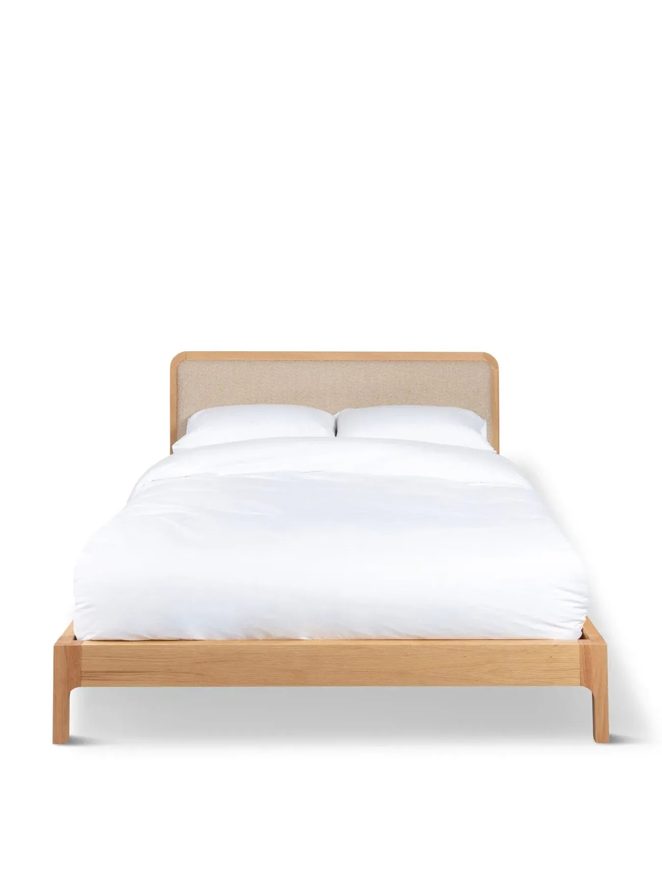 King Size Bed with Curved Headboard - Oak, Bouclé image