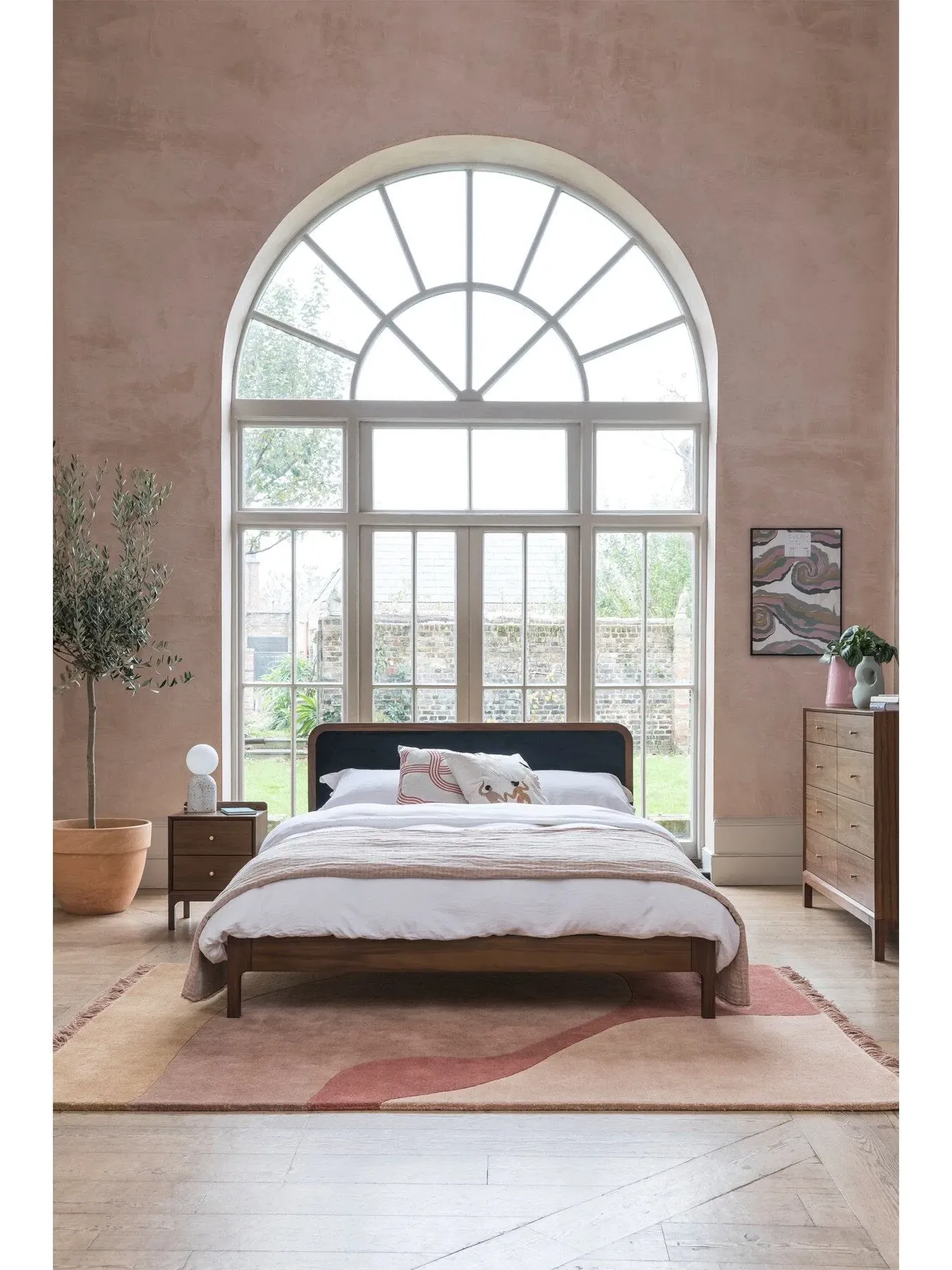 King Size Bed with Upholstery - Brown, Wood