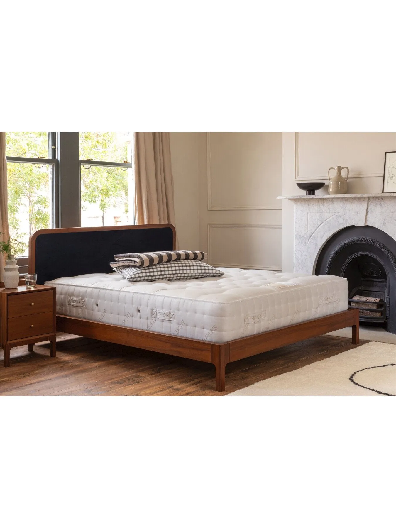 King Size Bed with Upholstery - Brown, Wood