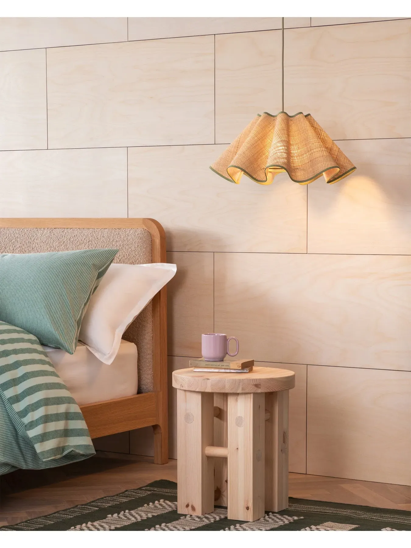 Pendant Light with Raffia Shade - Green, Natural