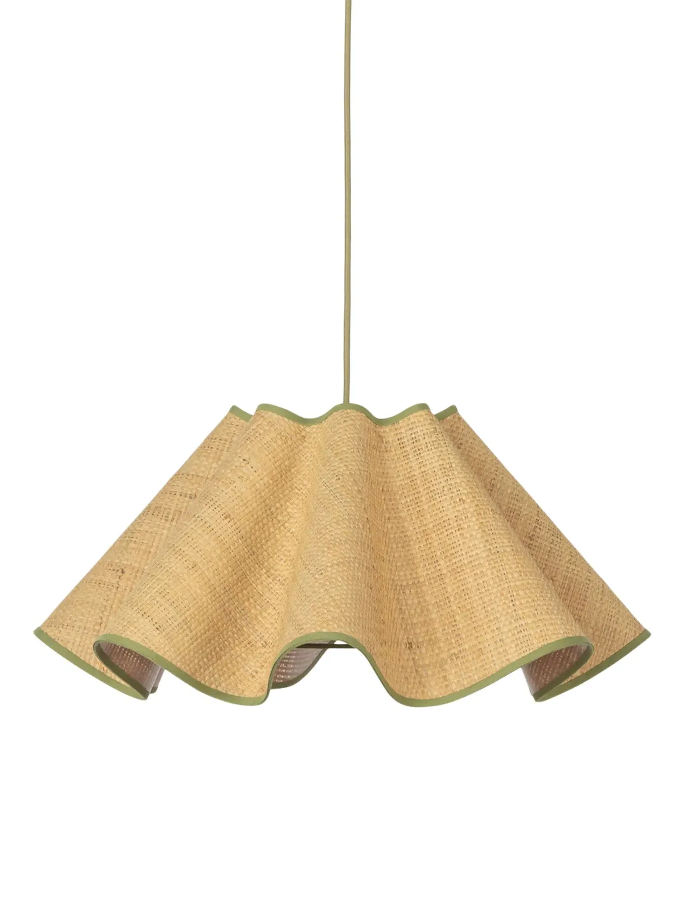 Pendant Light with Raffia Shade - Green, Natural image
