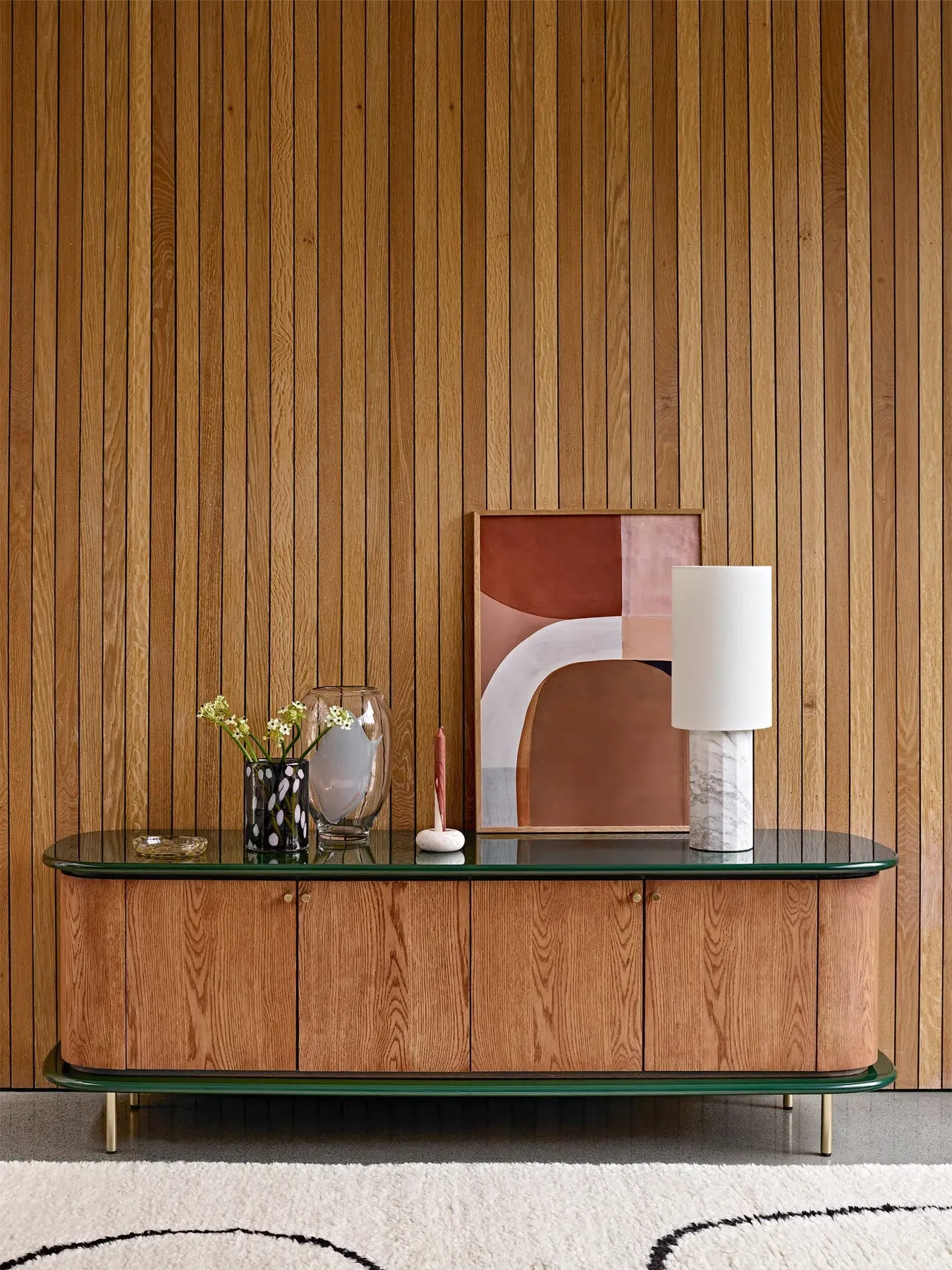Sideboard with Brass Handles - Green, Oak