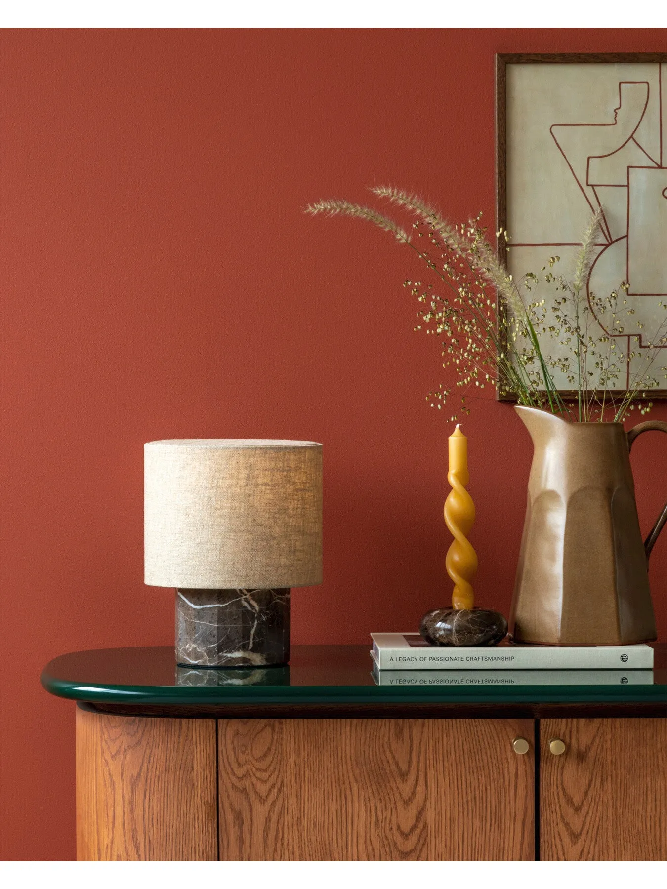 Small Table Lamp with Marble Base - Brown