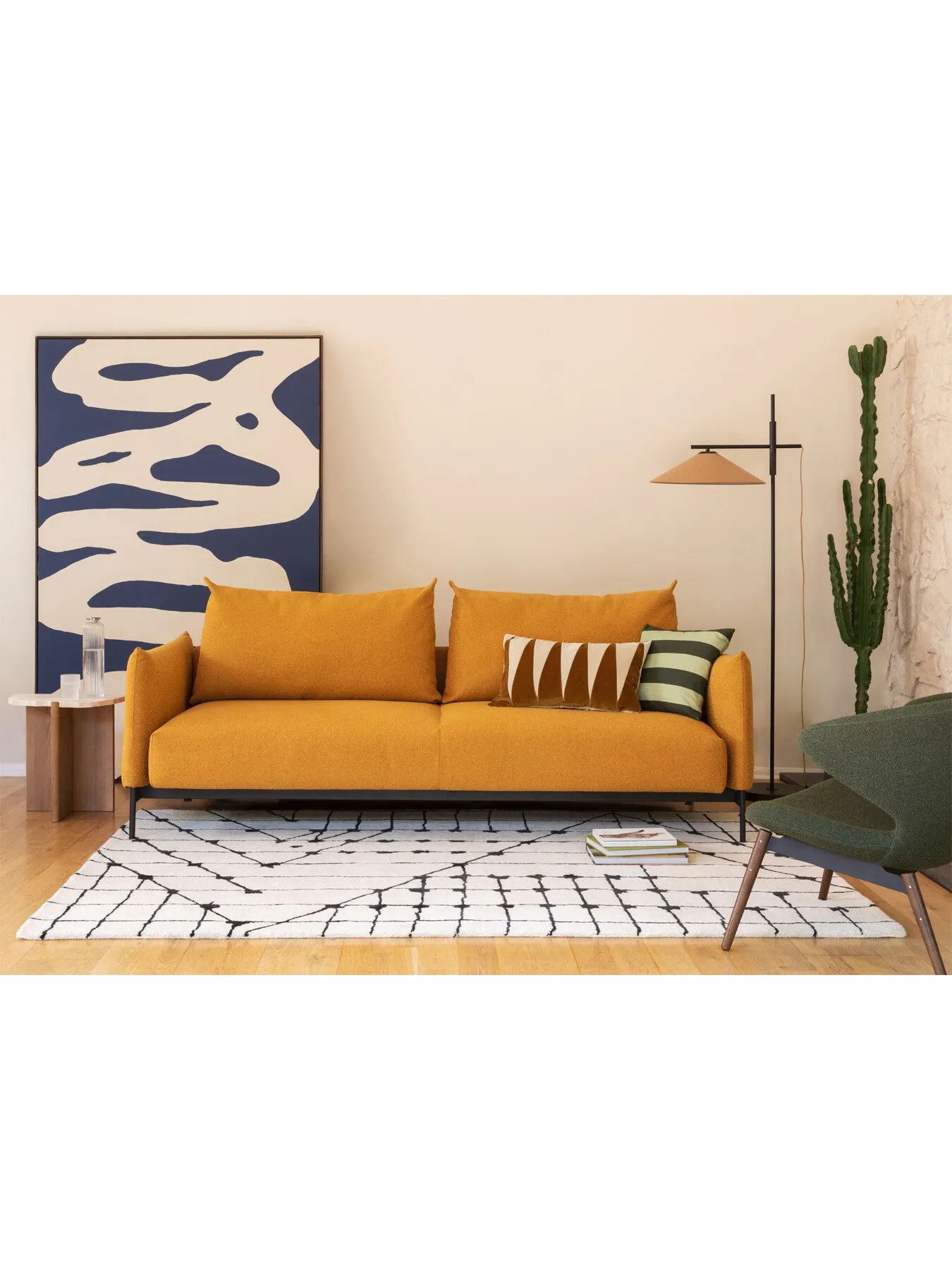 Sofa Bed with Storage - Ochre, Boucle