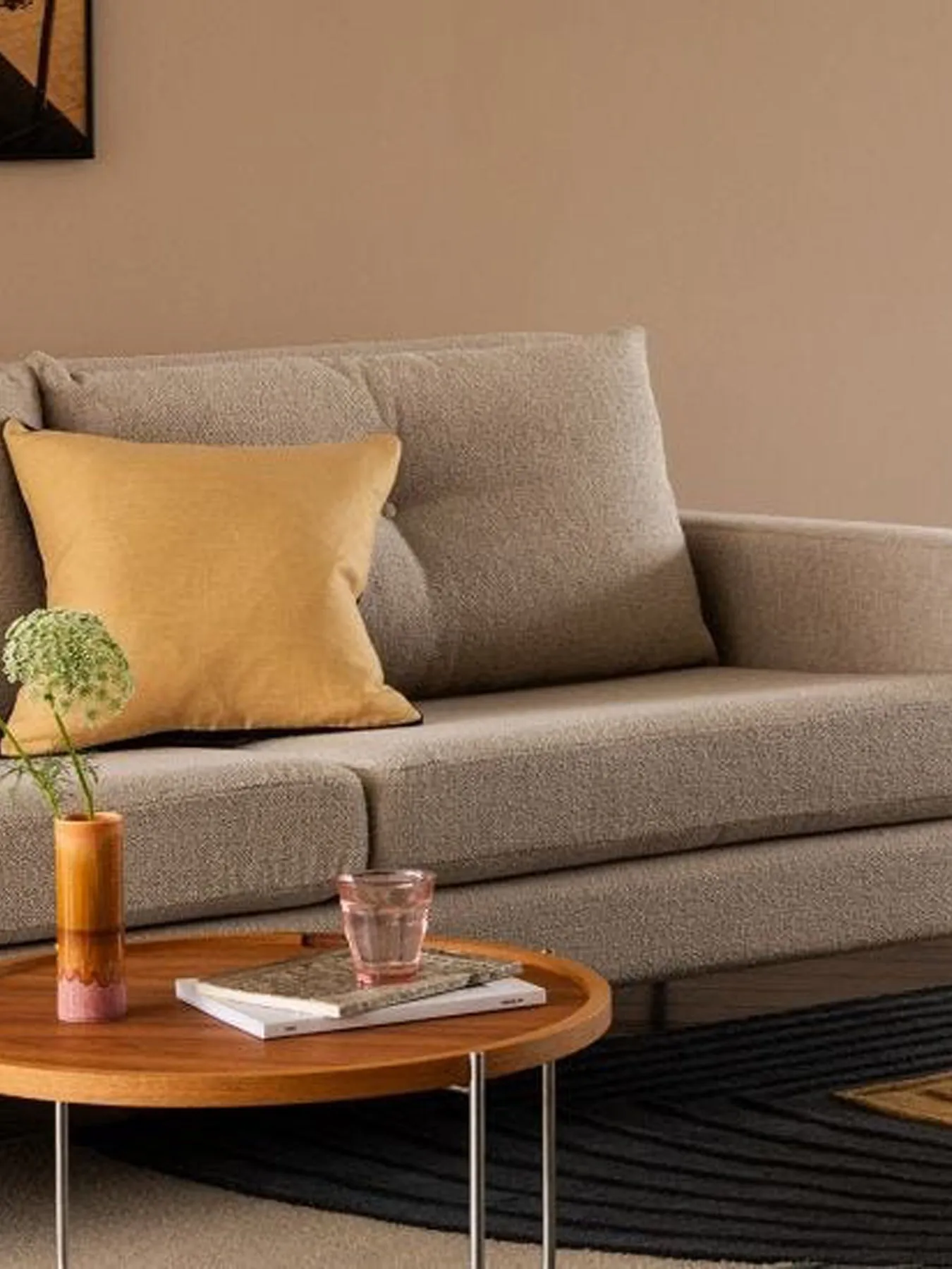 Square Cushion with Contrast Panel - Olive, Linen