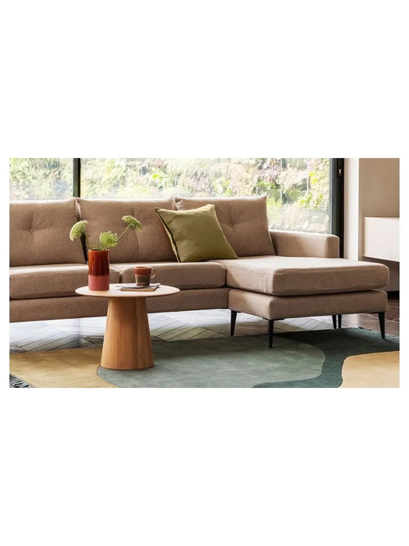 Square Cushion with Contrast Panel - Olive, Linen