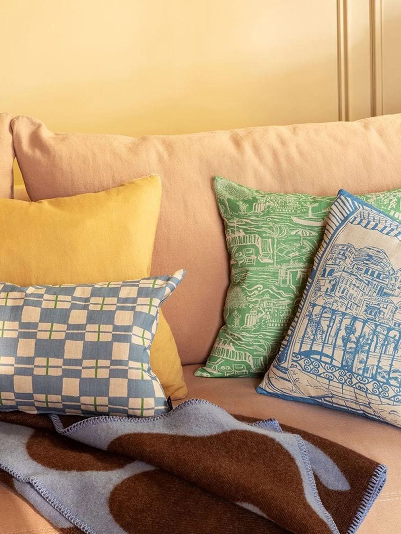 Square Cushion with Contrast Panel - Rose Pink, Linen