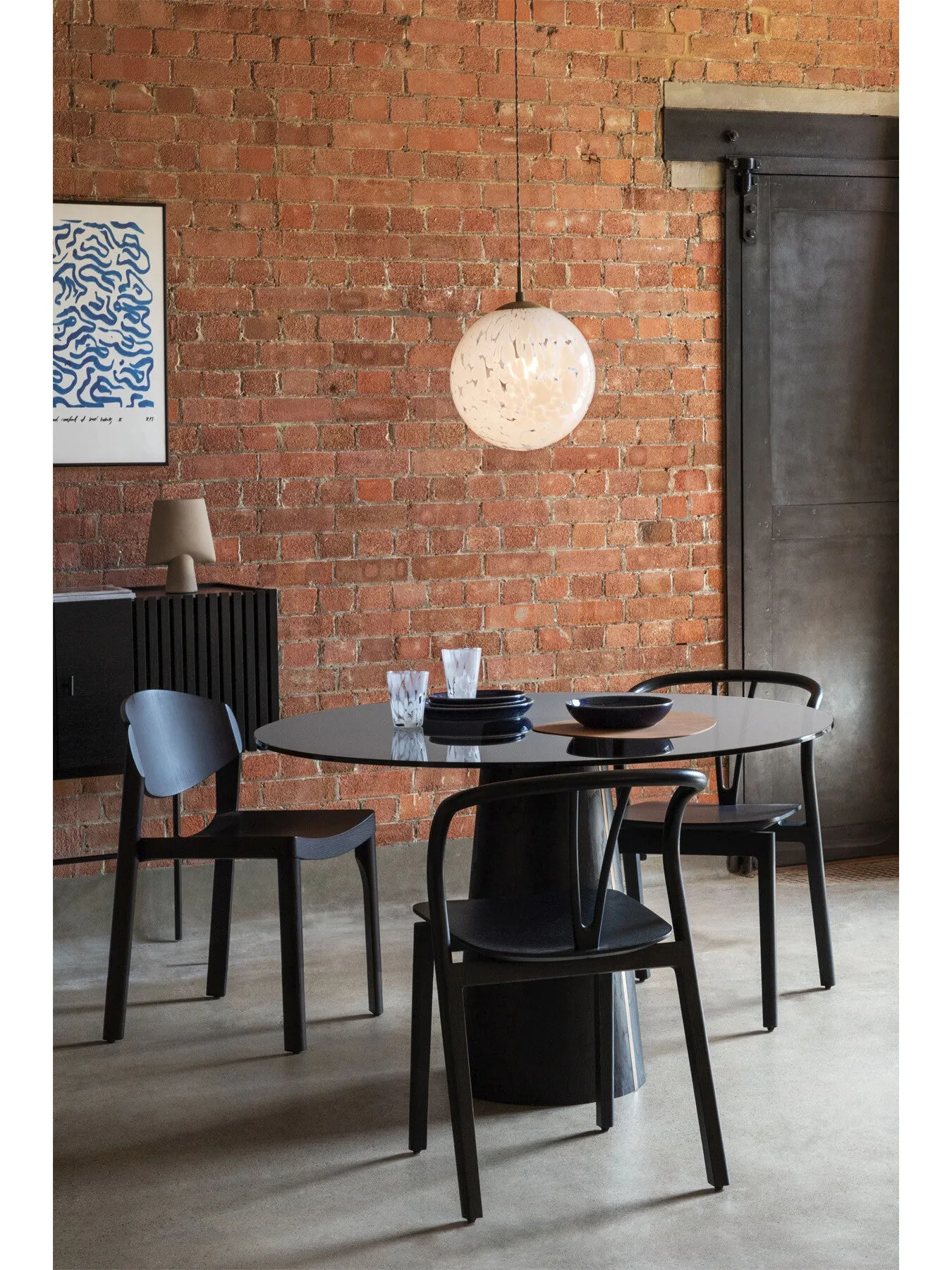 Square Pedestal Dining Table - Black, Glass
