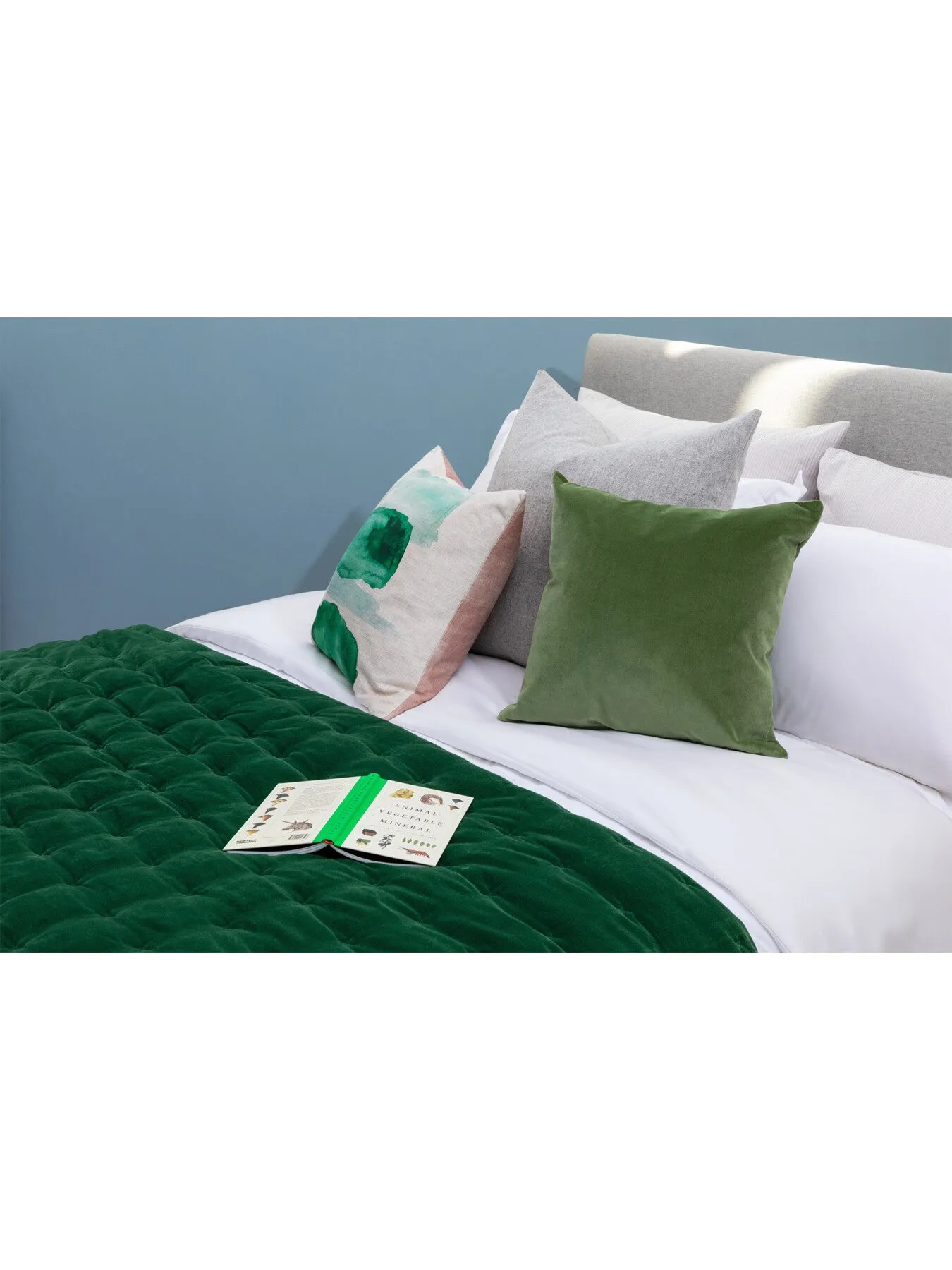 Square Velvet Cushion - Green, Cotton