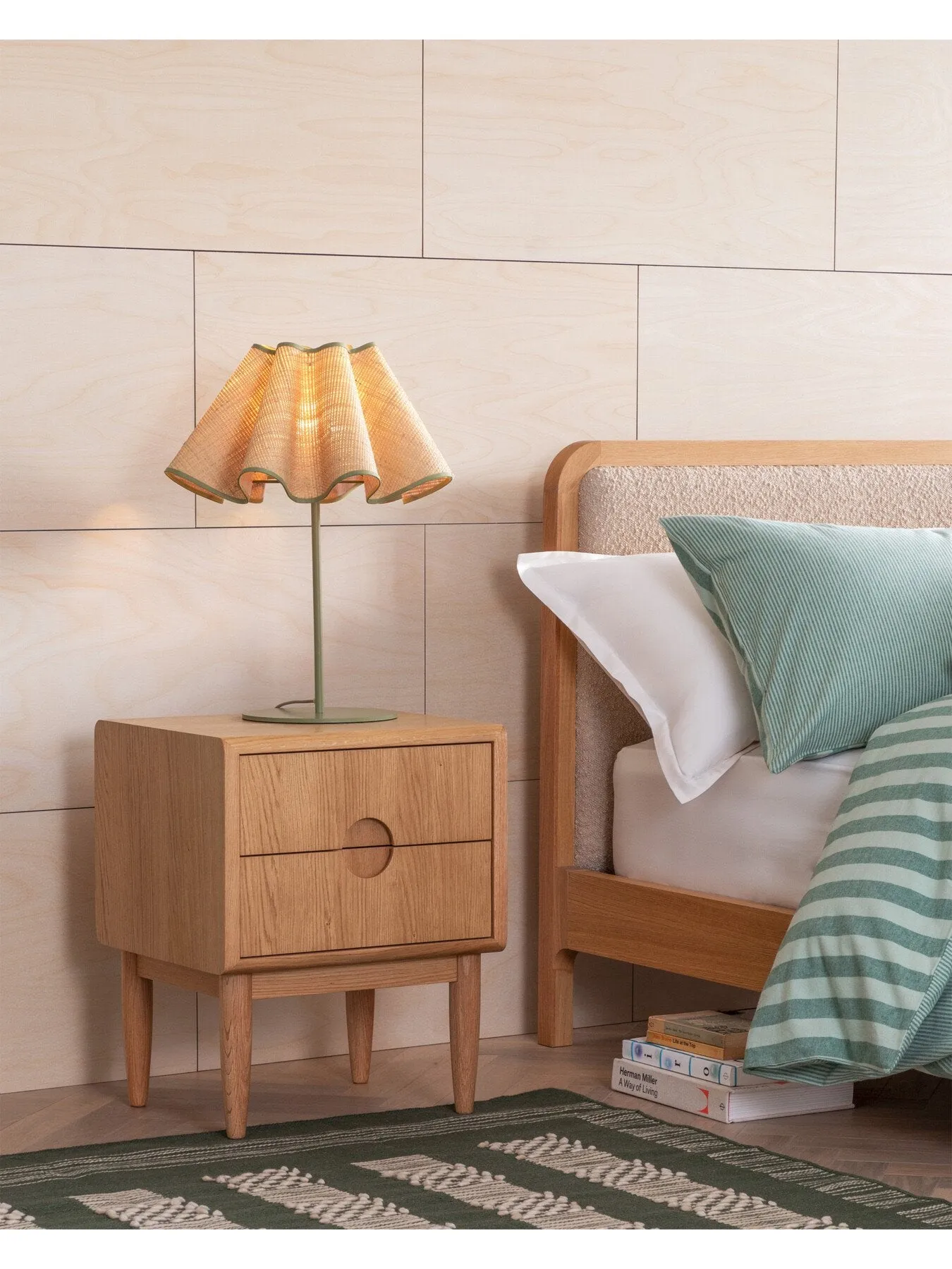 Table Lamp with Raffia Shade - Green, Natural