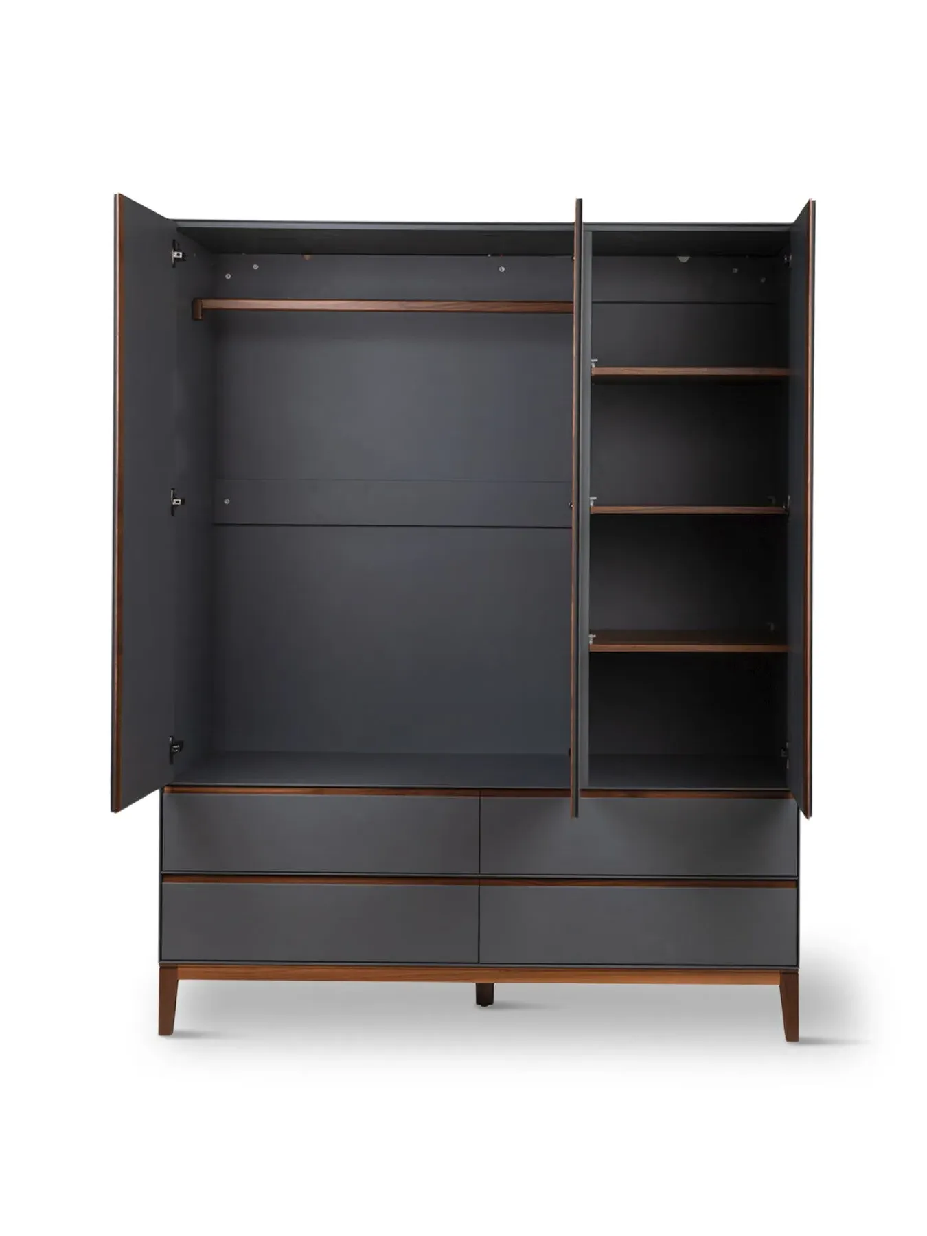 Triple Wardrobe with Adjustable Shelves - Grey, Walnut