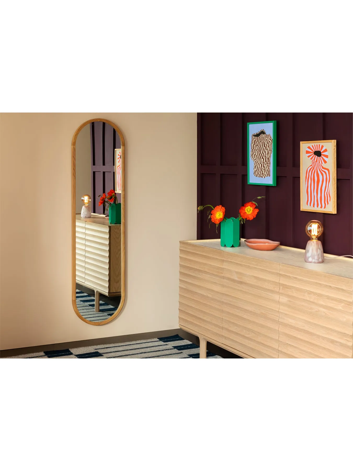 Wide Sideboard with Grooved Detailing - Natural Oak