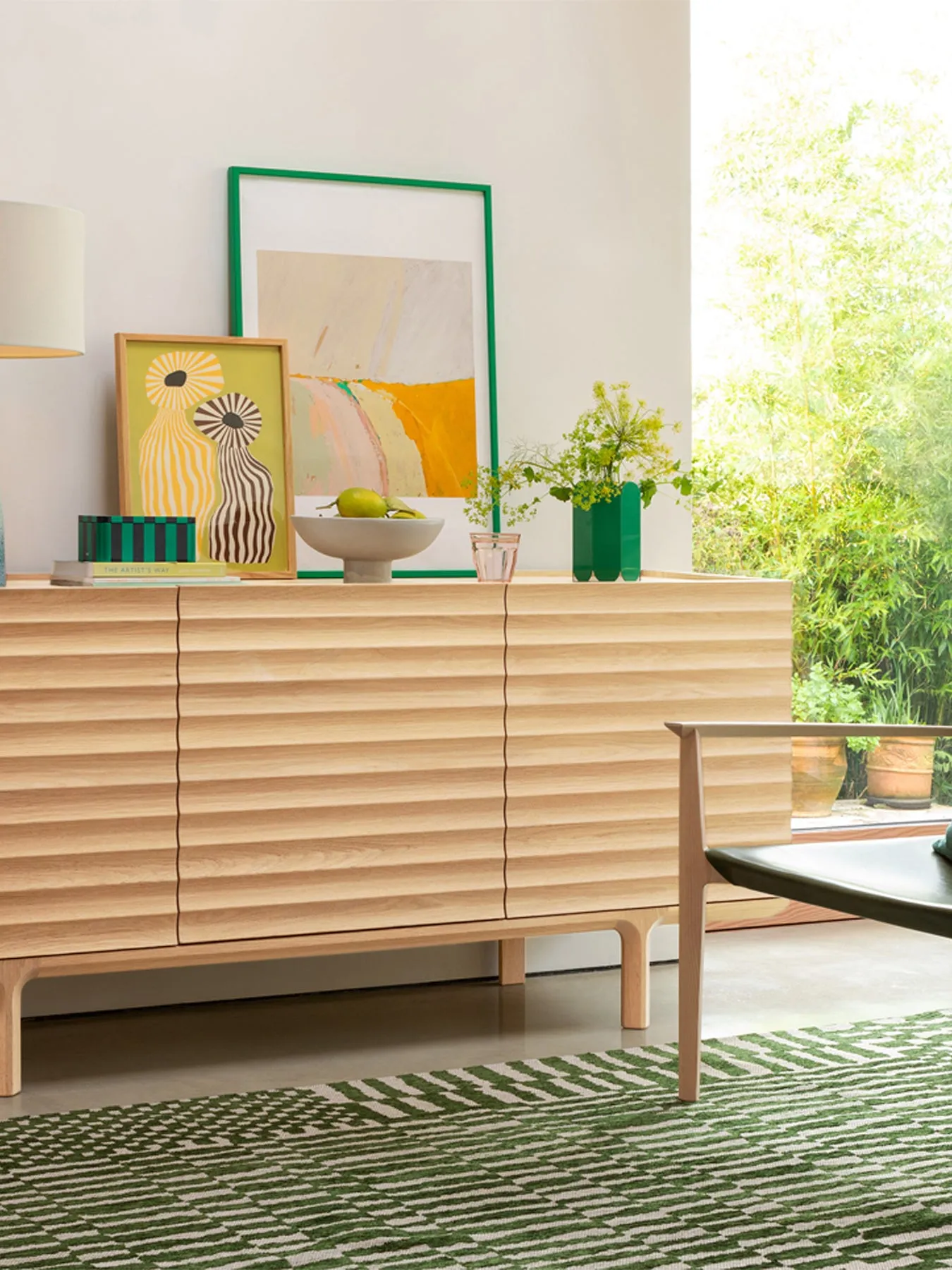 Wide Sideboard with Grooved Detailing - Natural Oak