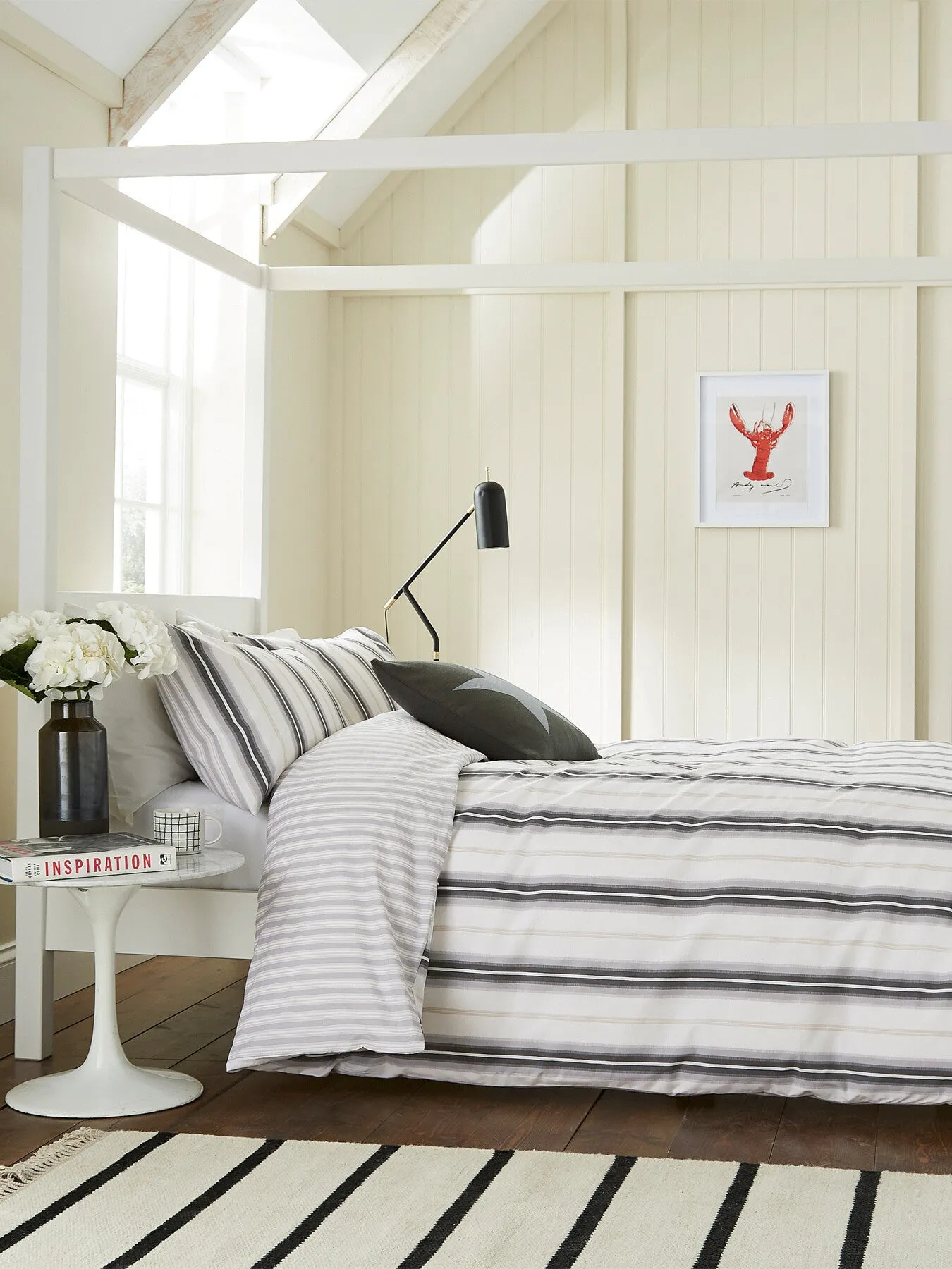 Double Duvet Cover Set Striped - Grey, Cotton