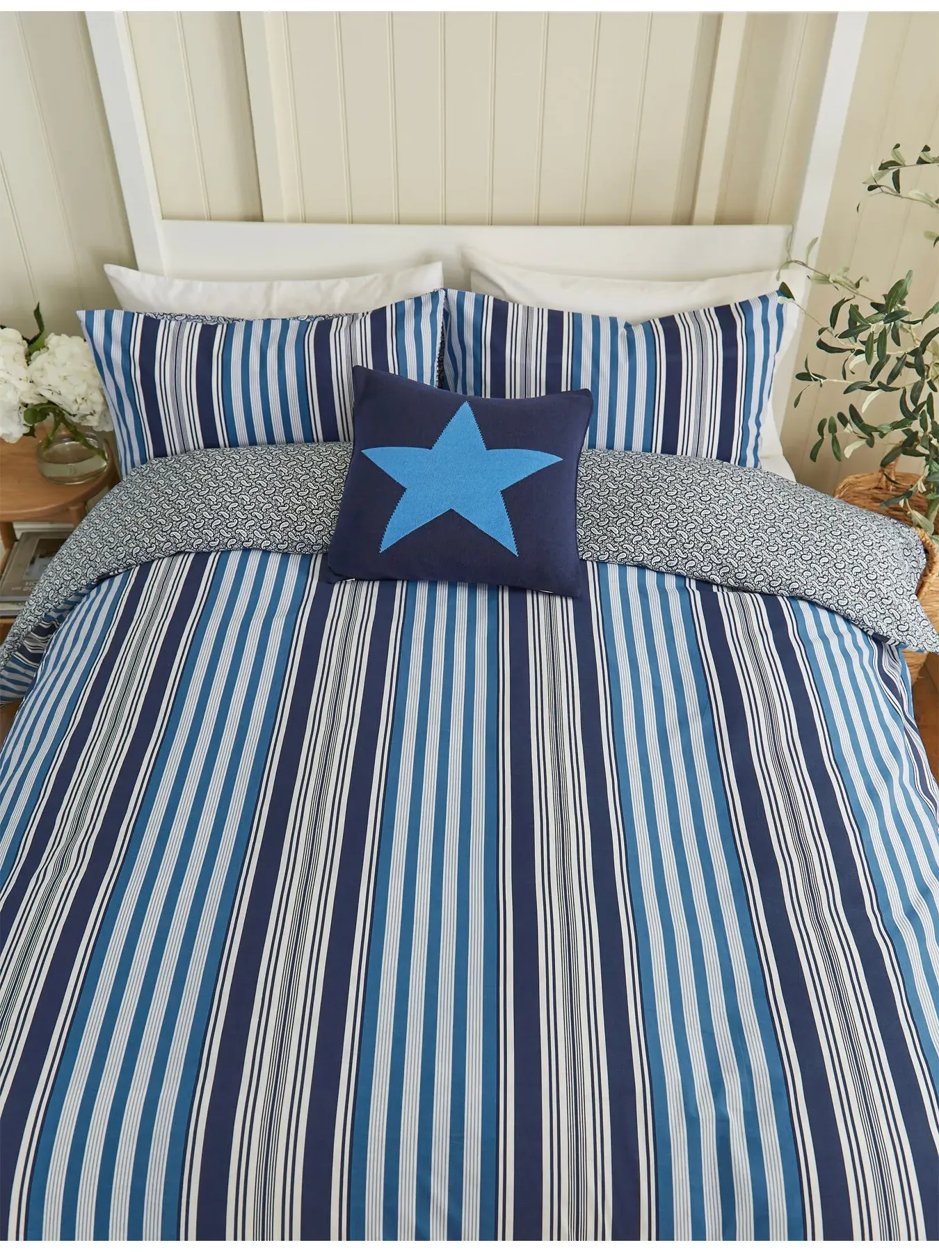 King Duvet Cover Set Striped - Blue, Cotton