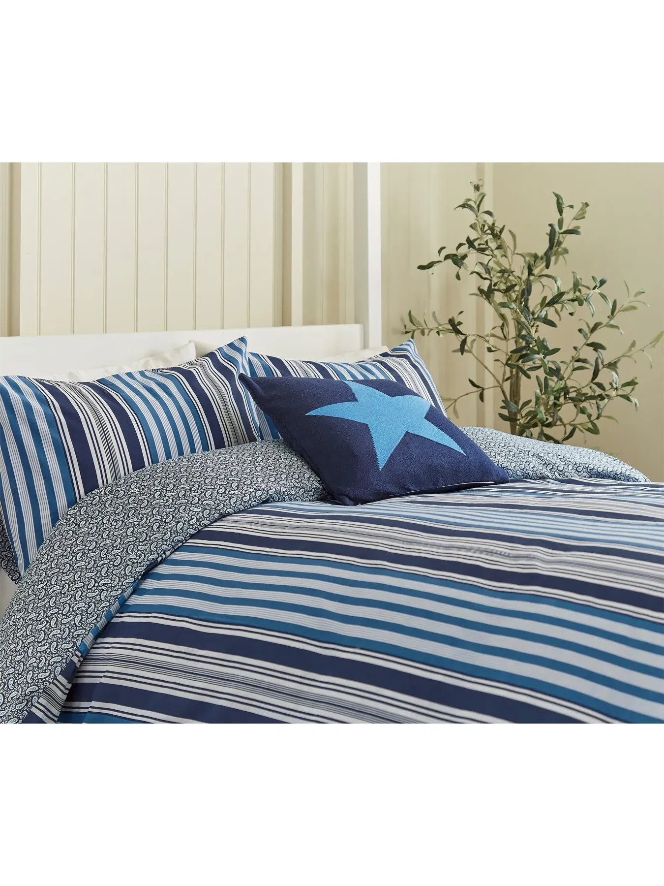Single Duvet Cover Set Striped - Blue, Cotton