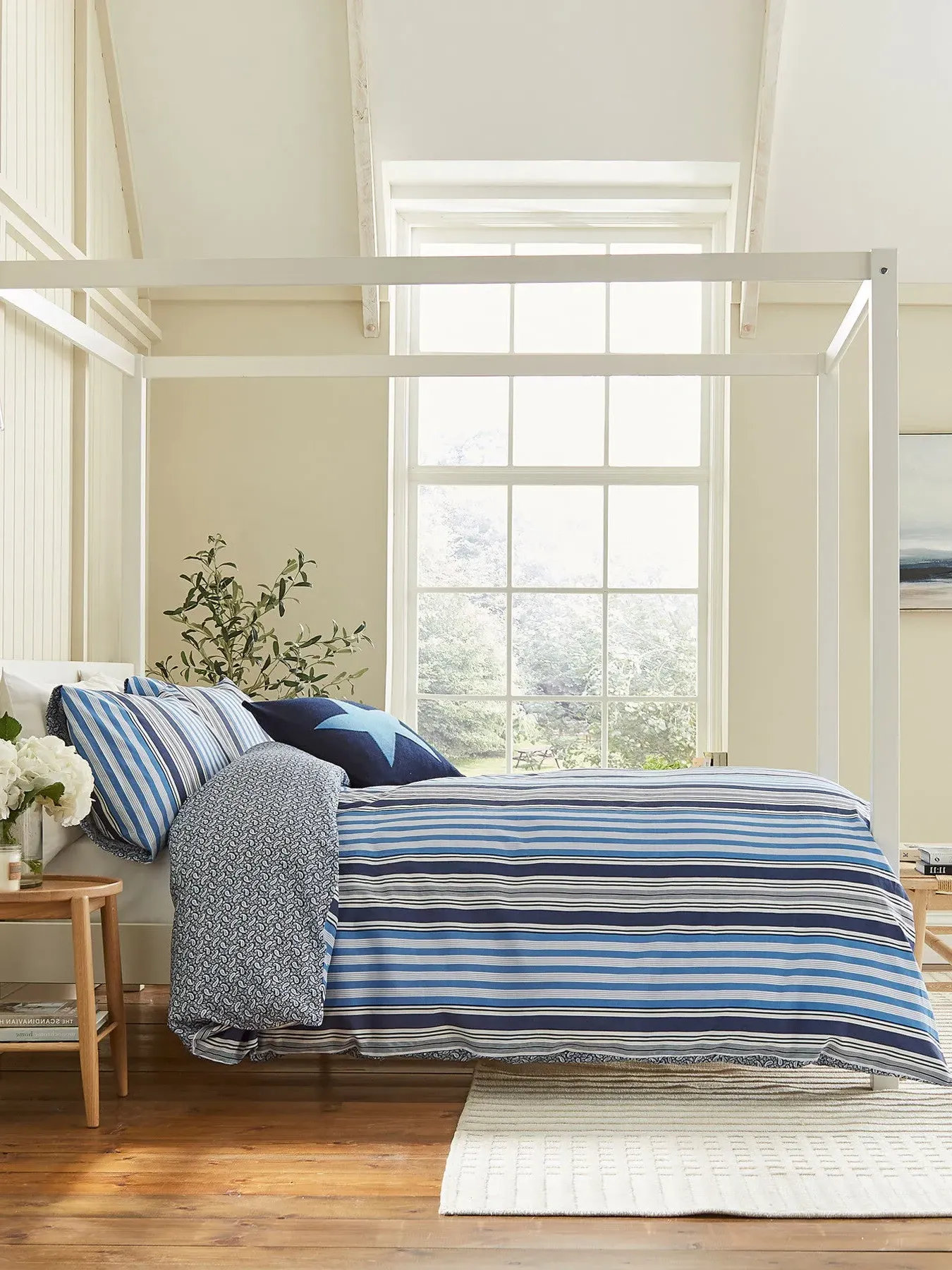 Single Duvet Cover Set Striped - Blue, Cotton image