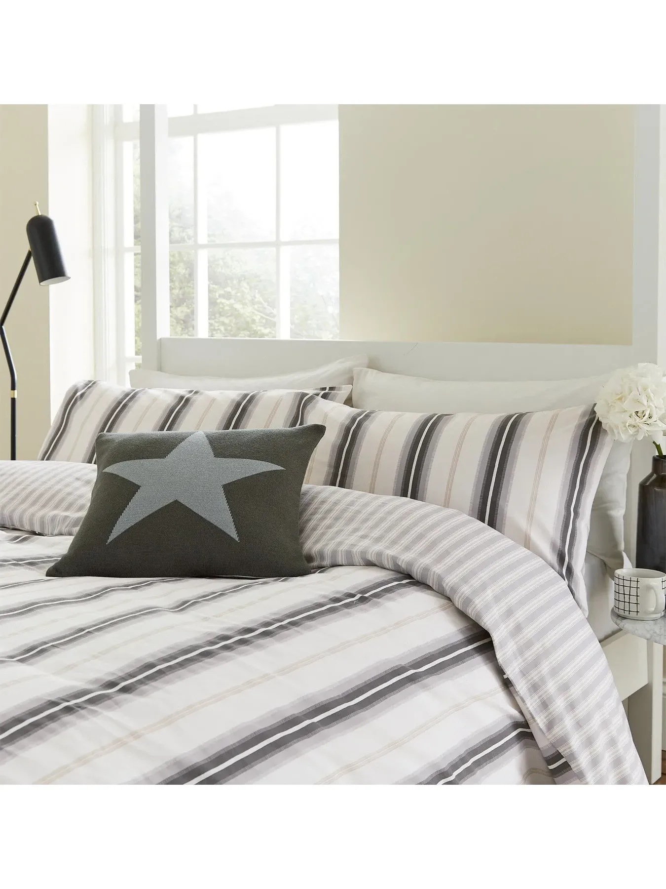 Super King Duvet Cover Set Striped - Grey, Cotton